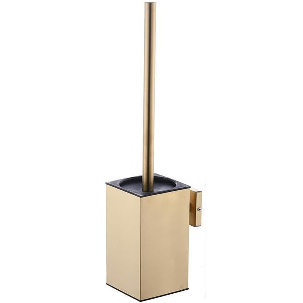 Wc-bürste Und -halterung Aus Edelstahl, Zur Wandmontage, Langer Griff, Quadratisches Wc-bürstenset Mit Abnehmbarer Kunststoffbürste (gold)