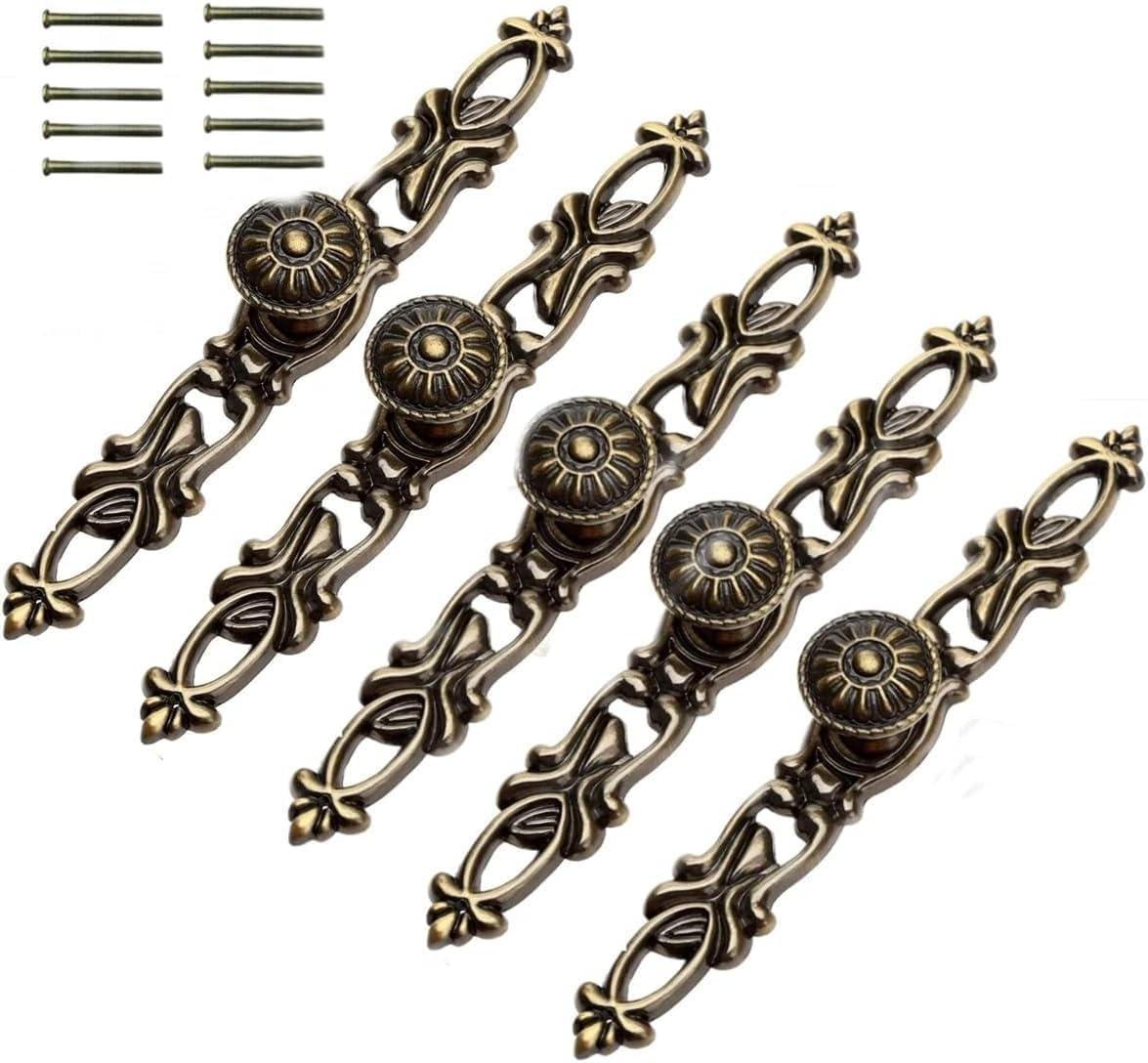 Set Mit 5 Retro-türgriffen, Schrankknöpfen Und Möbelkrallen Aus Metall In Bronze-messing-optik, 152 Mm, Antikmessing