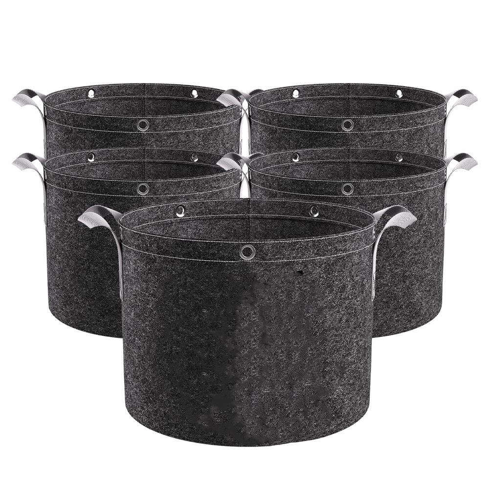 Set Mit 5 Pflanzsäcken À 40 Liter, Vliesstoff-pflanzsäcke, Stofftöpfe Mit Griffen Und Mehrzweckringen
