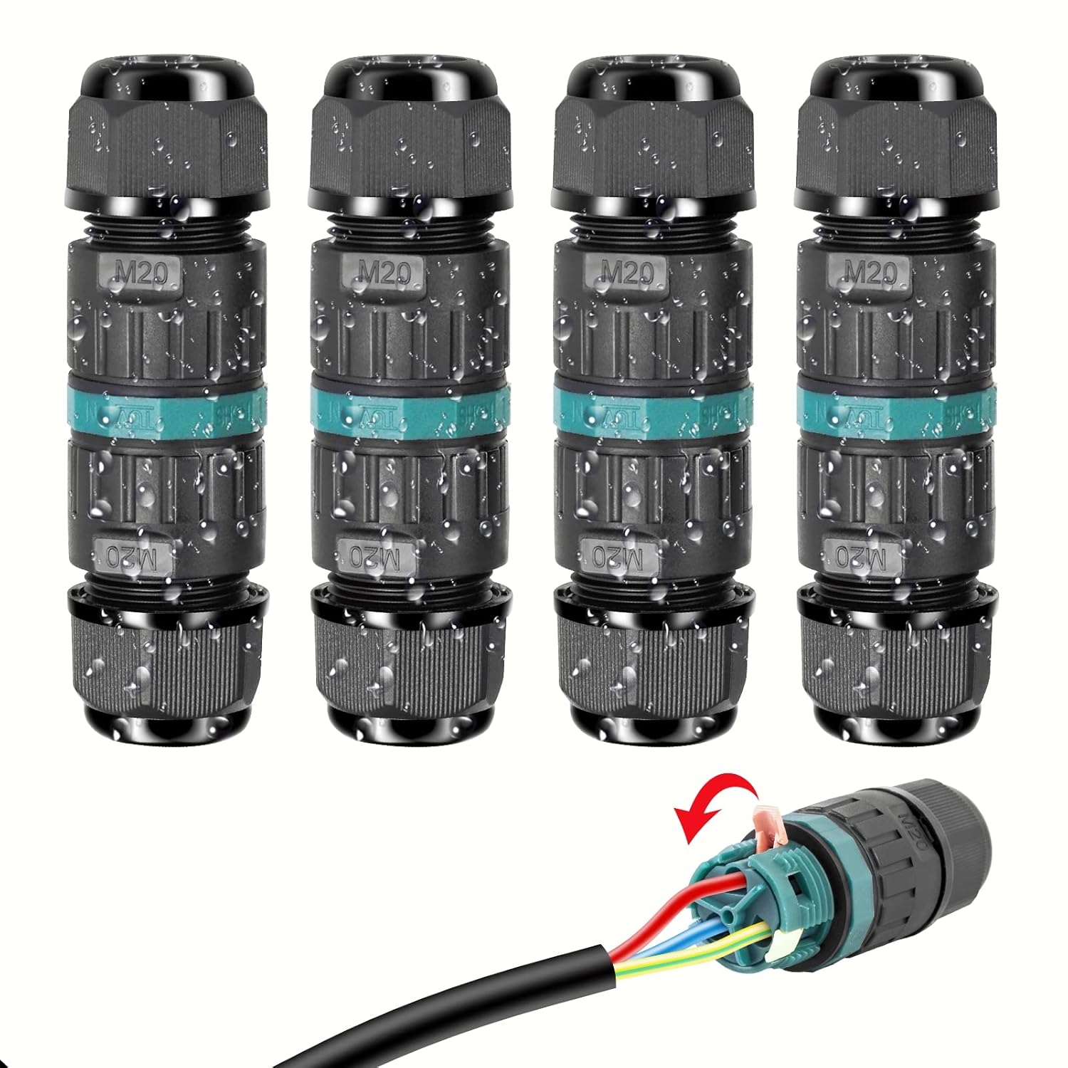 (4 Stück) Ip68 Wasserdichte Elektrische Steckverbinder – 3-adriger Kabelverbinder, Klemmenblock, Außenanschlussdose, Für Kabel Mit Einem Durchmesser Von 5 Bis 12 Mm