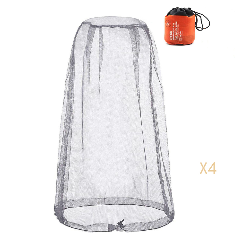 (4er-pack) Moskitonetz Für Den Kopf, Moskitoschutznetz Mit Tragetasche, Moskitonetz Für Imker, Camping, Outdoor, Grau