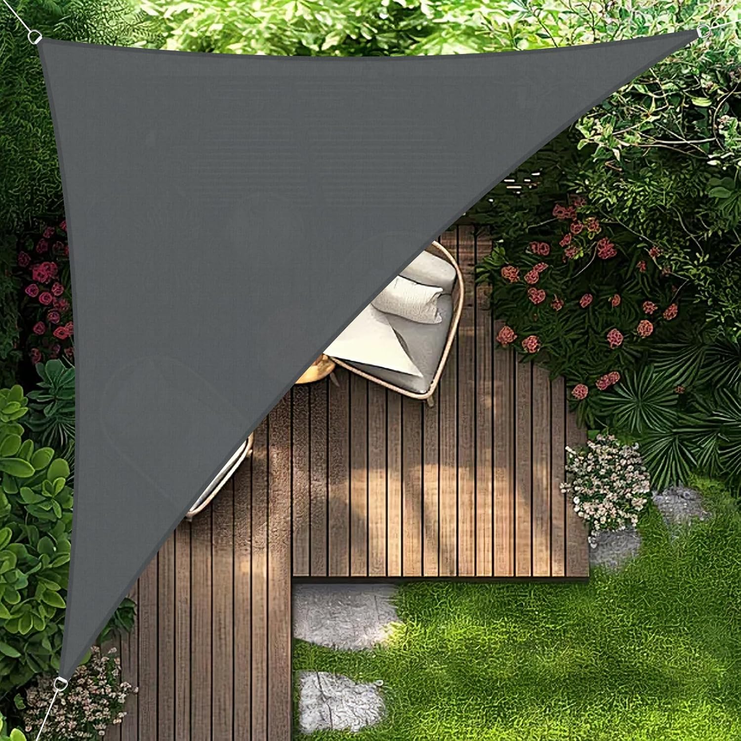 Dreieckiges Sonnensegel 5x5x7m, Wasserdicht, Für Garten, Terrasse, Balkon, Außenbereich, Anthrazit