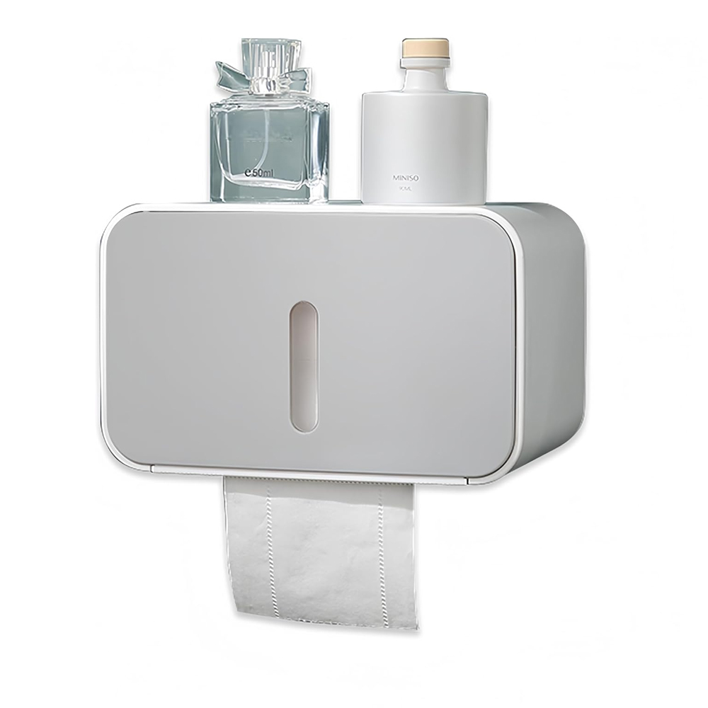 Wandmontierter Toilettenpapierhalter Mit Ablagefach, Selbstklebend, Kein Bohren Erforderlich: Badezimmerarmaturen Mit Wasser- Und Staubdichter Abdeckung (grau)
