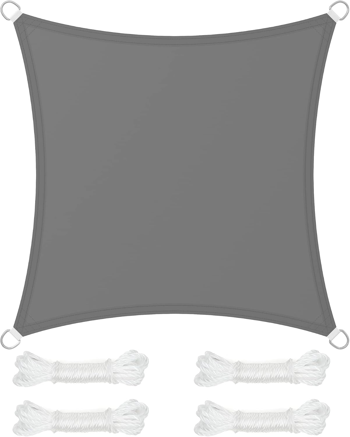 Sonnensegel 3 X 3 M, Reißfestes Polyester, Uv-schutz, Terrasse, Garten, Balkon, Quadratisch, Anthrazitgrau