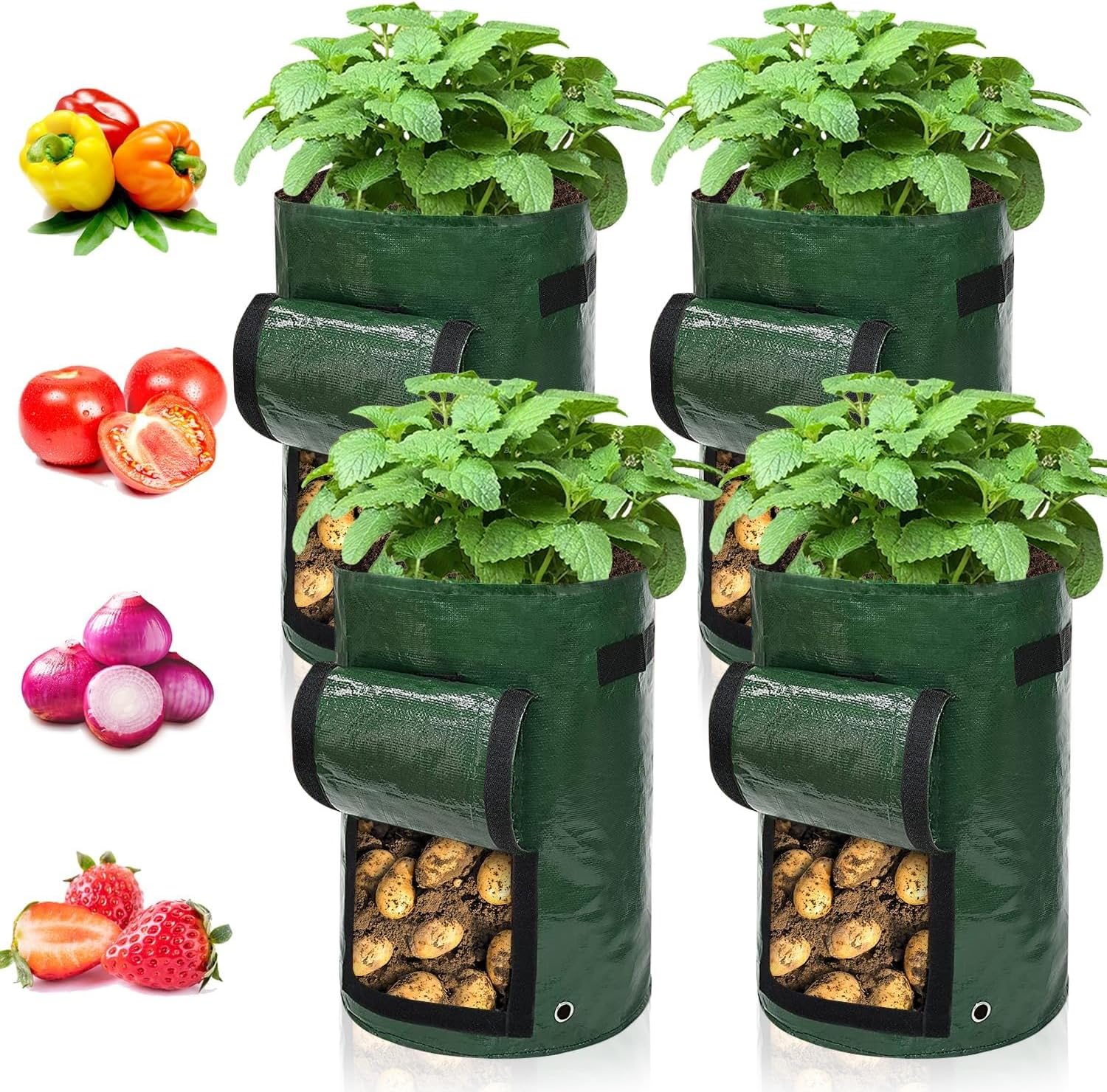 Set Mit 4 Pflanzsäcken Für Kartoffeln, Karotten, Tomaten, Gurken Und Anderes Gemüse