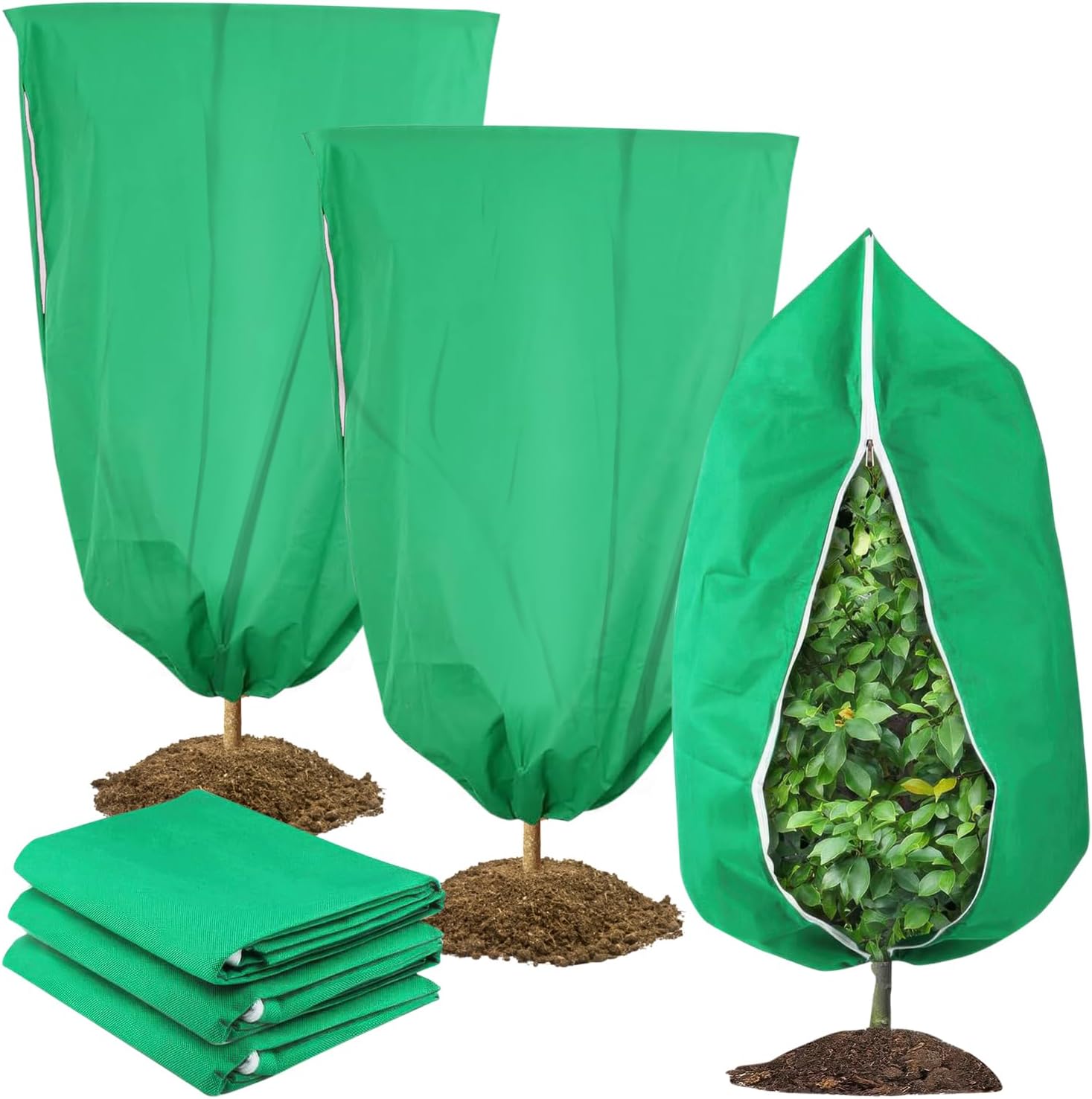 Set Mit 3 Winter-pflanzenschutzhüllen, 80 X 120 Cm, Winterschutz Für Freilandpflanzen, Mit Reißverschluss Und Kordelzug
