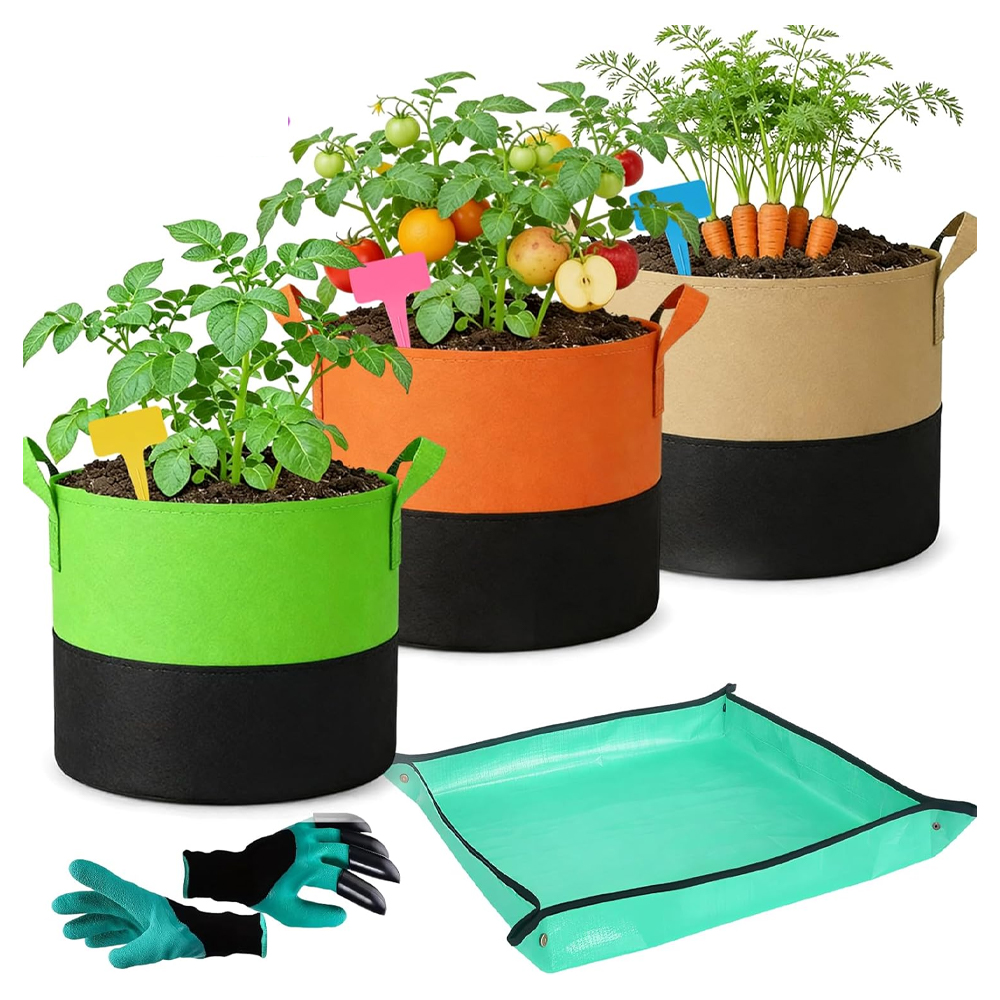 Pflanzbeutel-set, 3er-pack, 10-gallonen-kartoffelsäcke Mit Handschuhen Und Gartenmatte, Pflanzbeutel Für Kartoffeln