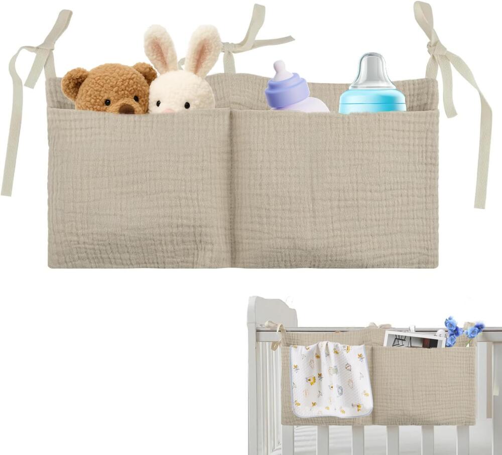 Aufbewahrungstasche Für Babybetten, Hängender Windelorganizer Mit 2 Taschen, Plüschaufbewahrung Für Kleidung, Windeln, Spielzeug, Khaki