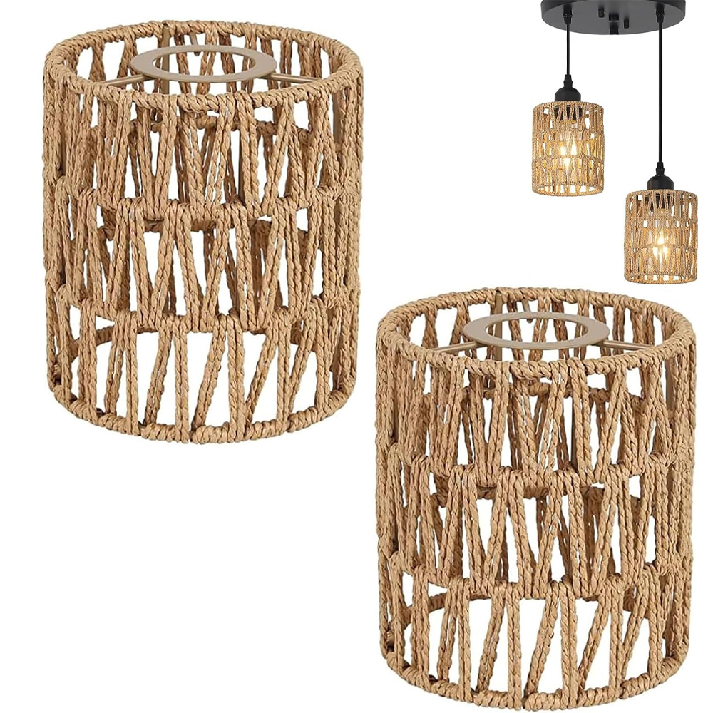 Zweiteiliger Lampenschirm Aus Handgeflochtenem Rattanseil Im Boho-stil, Geeignet Für Wohnaccessoires, Wand- Und Hängelampen, Stehlampen, Pendelleuchten Und Kronleuchter.