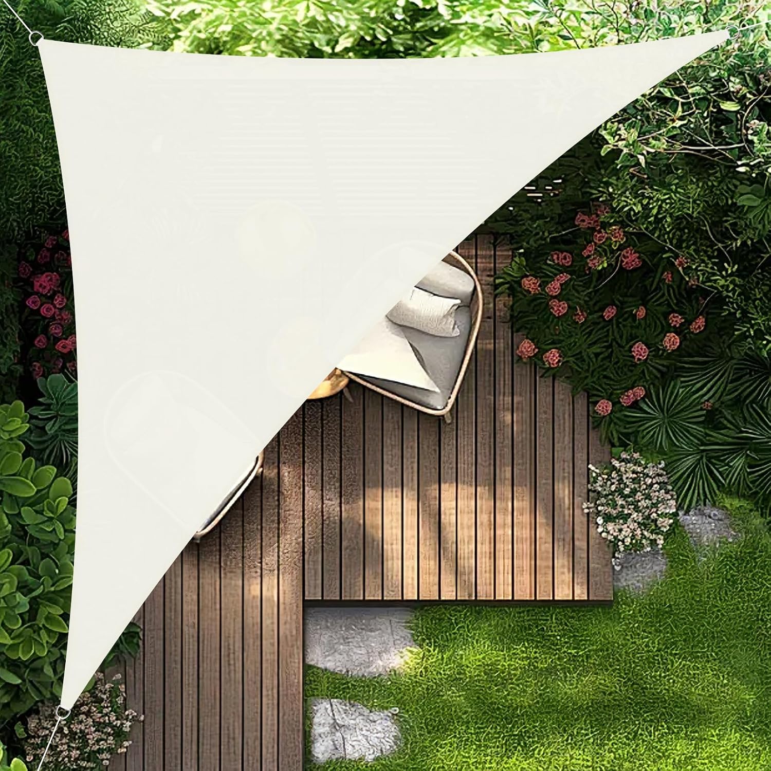Dreieckiges Sonnensegel 5x5x7m, Wasserdicht, Für Garten, Terrasse, Balkon, Außenbereich, Beige