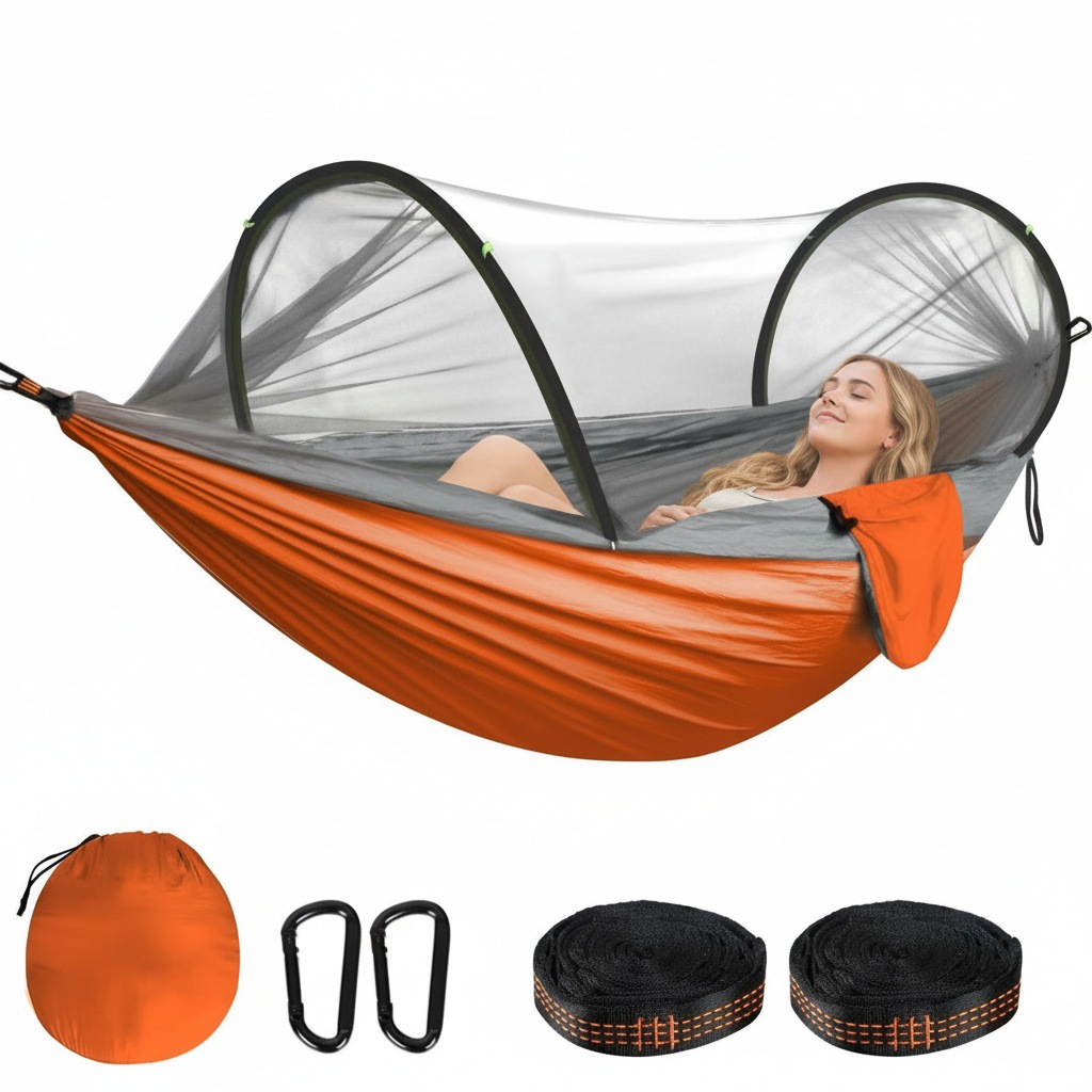 Leichte Moskitonetz-hängematte Tragkraft 300 Kg, Atmungsaktives Fallschirmseiden-nylon, 2 Hochwertige Karabiner, 2 Nylon-tragegurte