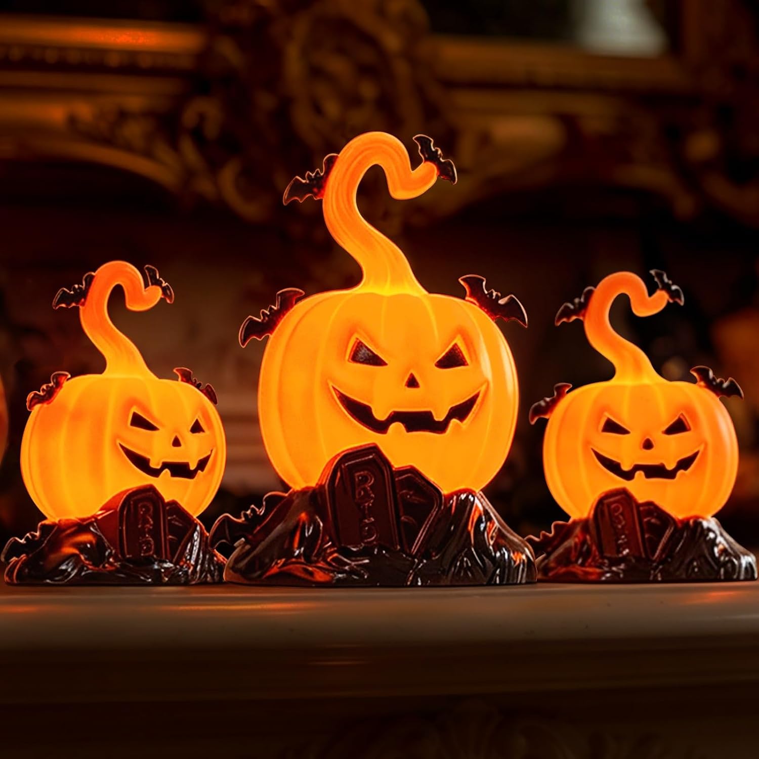 (3-teiliges) Halloween-dekoration Für Drinnen Und Draußen, Led-beleuchteter Kürbis, Dekokürbis, Herbstliche Halloween-dekoration