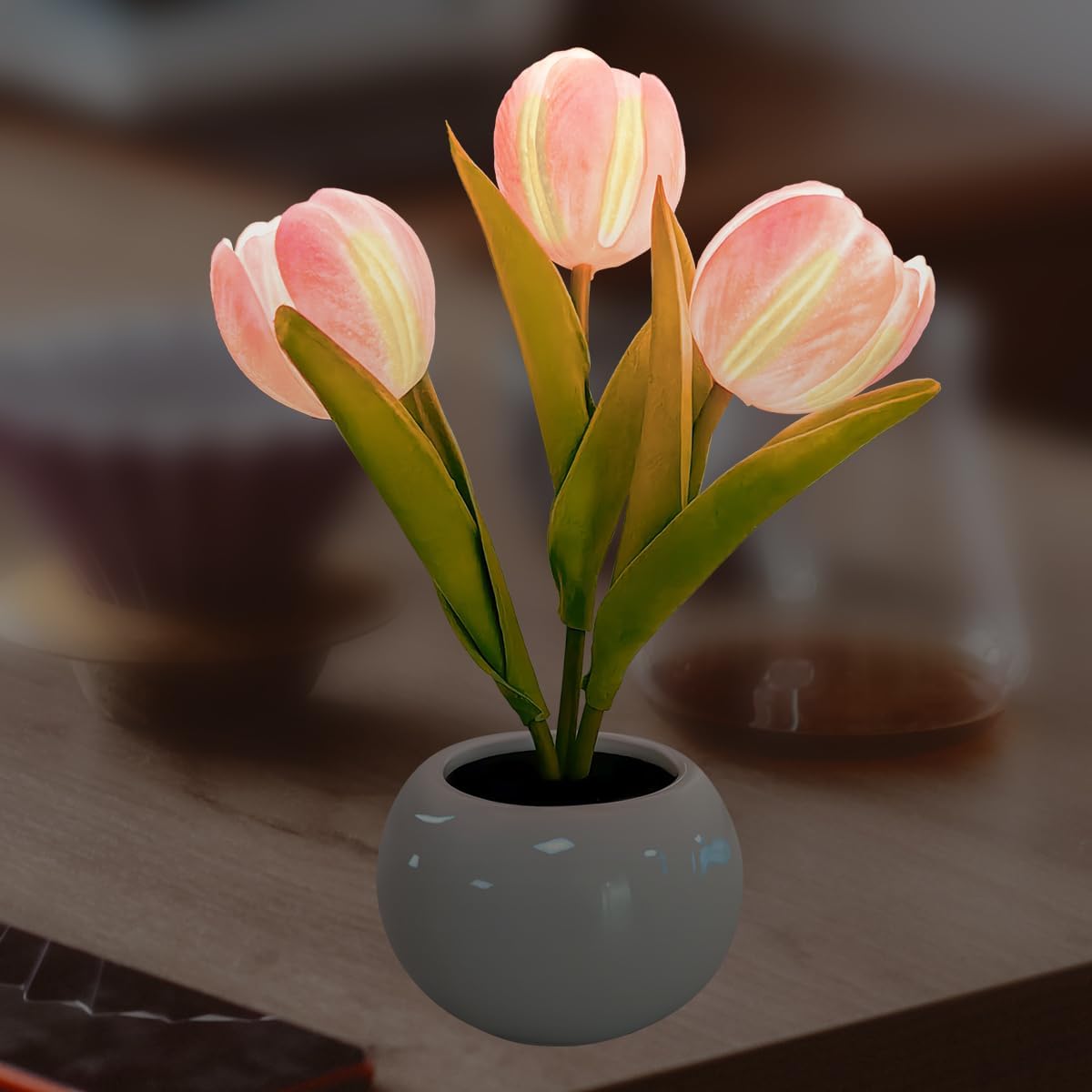 Tulpen-nachtlicht Mit Keramikvase, Led-tischlampe, Künstliche Blumen-tischlampe Für Hochzeiten Im Wohnzimmer (rosa)