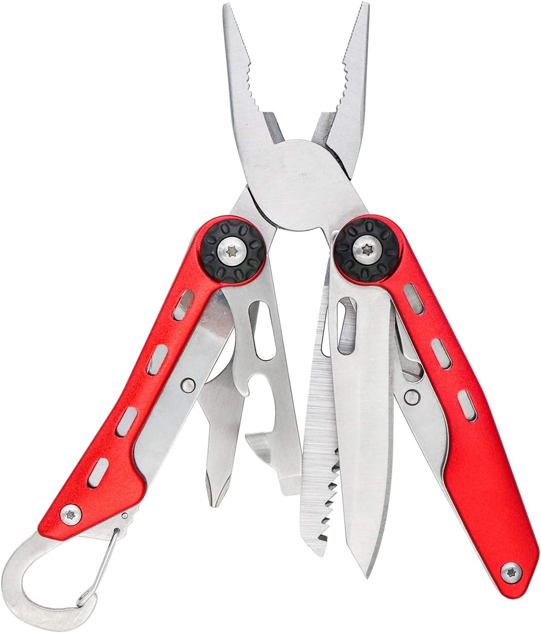 10-in-1-multitool Aus Edelstahl Mit Sicherheitsverriegelung Und Nylontasche, Rot