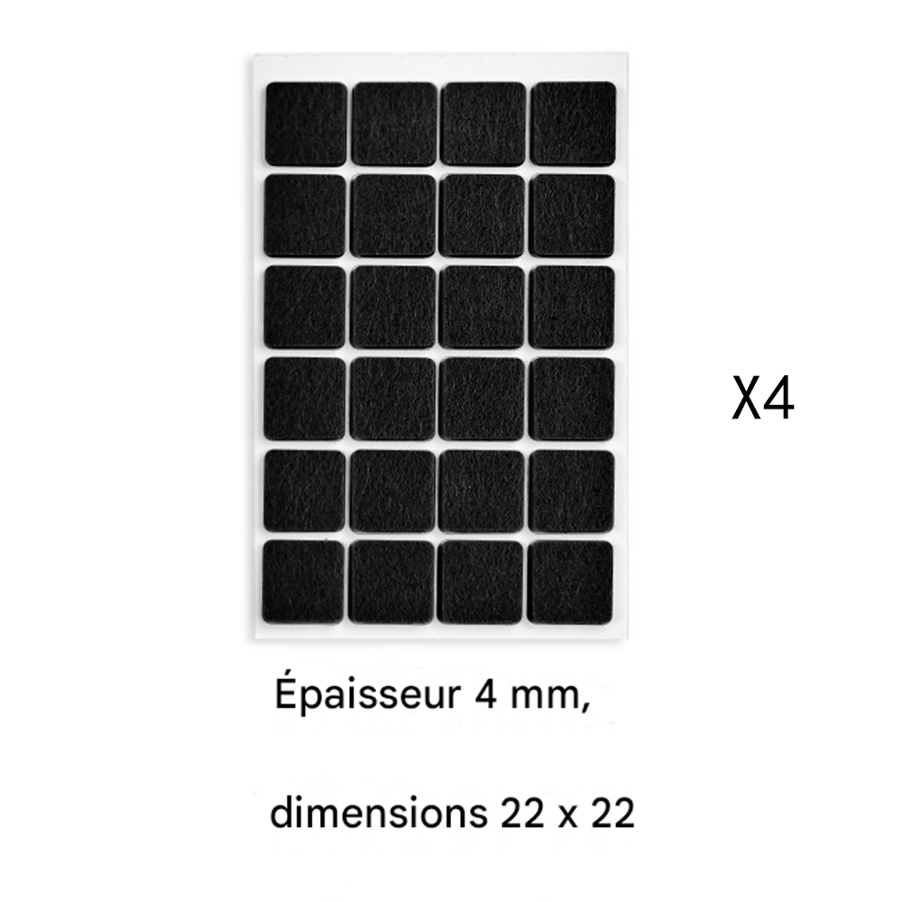 (96 X) Filzgleiter / Schwarz / 22 X 22 Mm / Quadratisch / 4 Mm Dick / Hochwertige Selbstklebende Gleiter