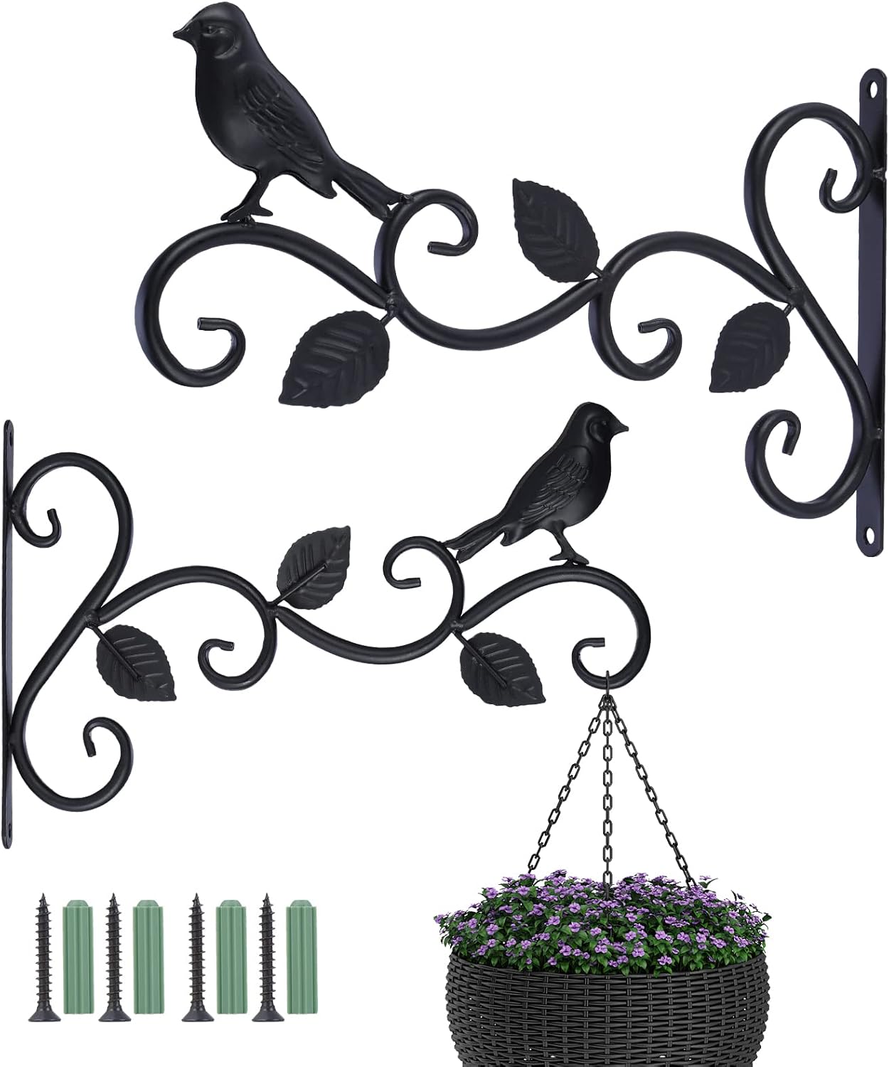 Set Mit 2 Halterungen Für Hängekörbe Im Außenbereich, Dekorative Metallhaken Zum Aufhängen Von Pflanzen Und Vogelfutterhäuschen,