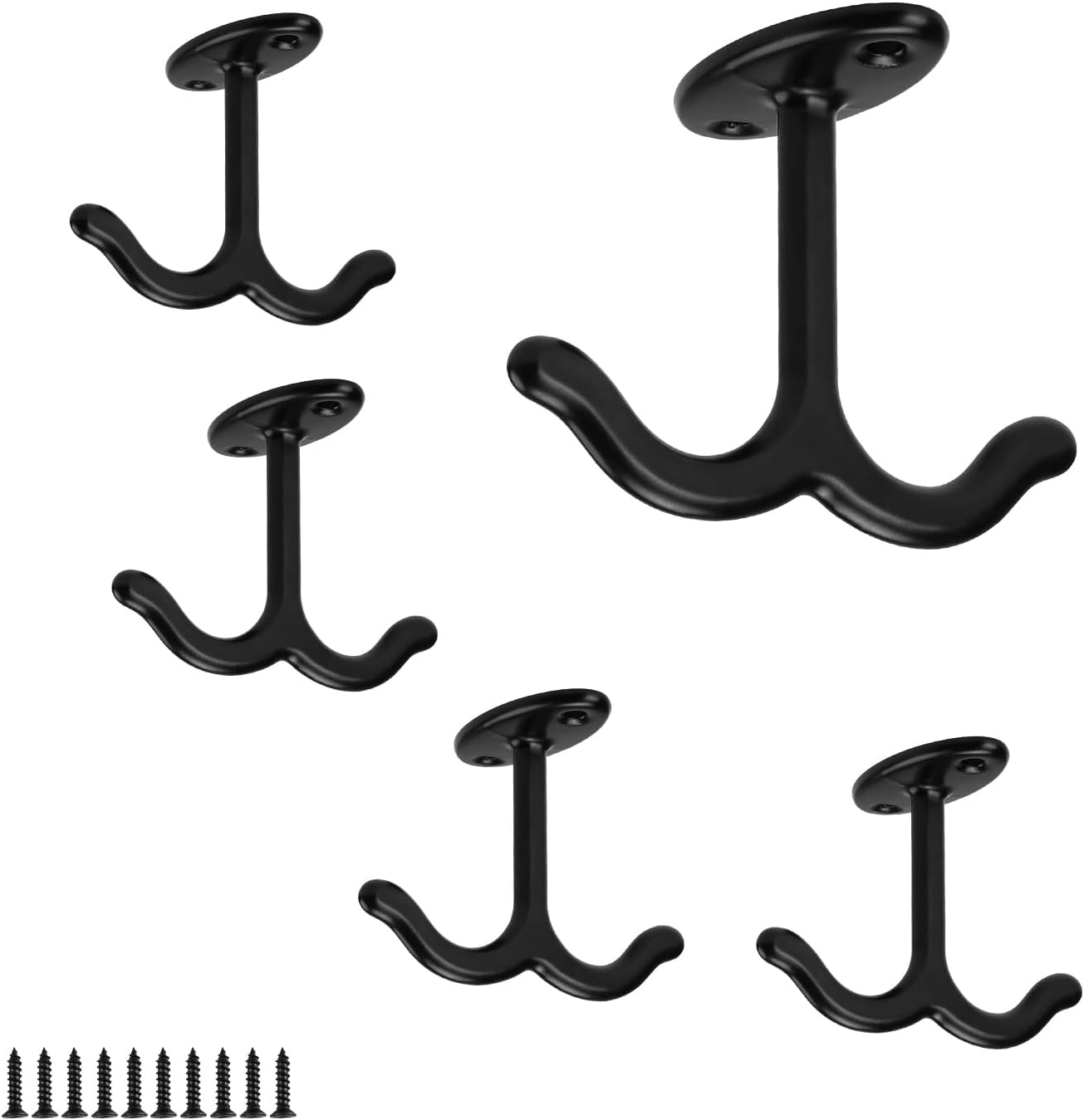 (5 Stück) Doppelte Deckenhaken, Schwarze Schraubhaken Aus Zinklegierung Für Decken, Hängeventilatoren, Blumenampeln Und Kleidung