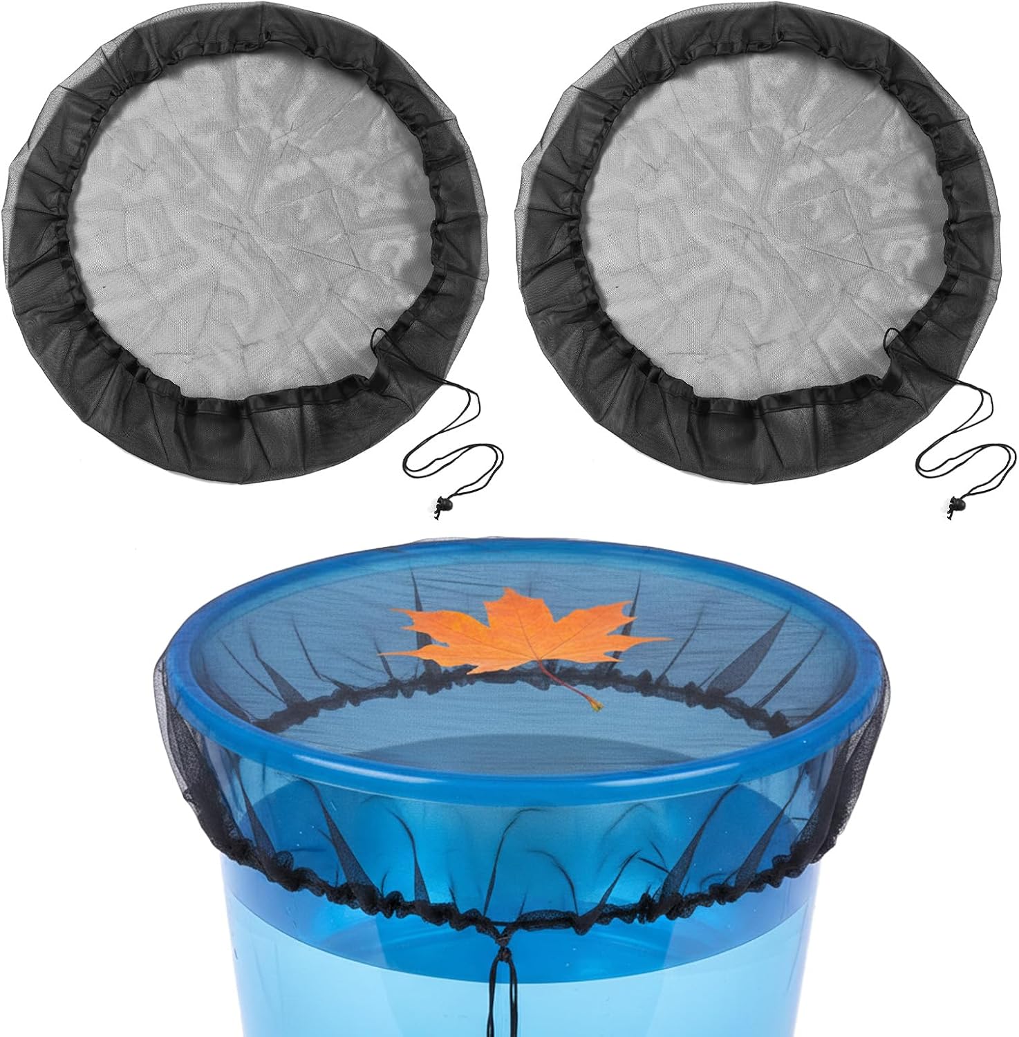 Set Mit 2 X 100 Cm Großen Netzabdeckungen Für Regenwassertanks Mit Kordelzug – Schwarz – Wiederverwendbar – Zum Schutz