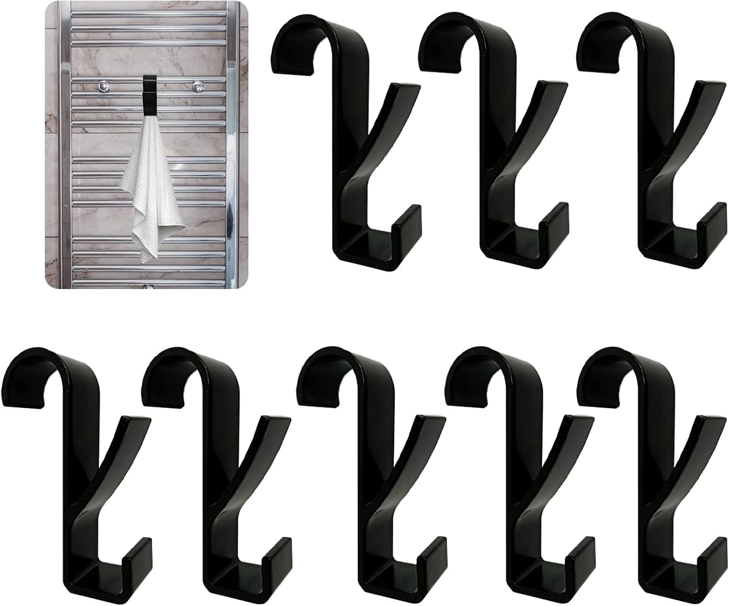 Handtuchhaken-set, 8-teilig, Für Handtuchhalter (schwarz) Standardgröße, Passend Für Alle Heizkörper Im Badezimmer