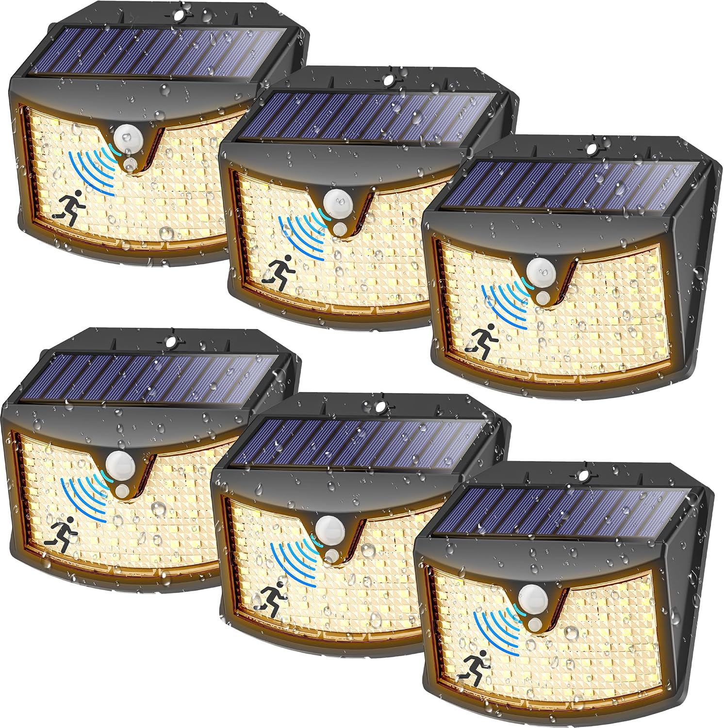 【6er-set】 Solar-außenleuchten, Ip65 Wasserdicht – Solarbeleuchtung Für Garten, Garage, Terrasse, Wandmontage, Warmes Licht