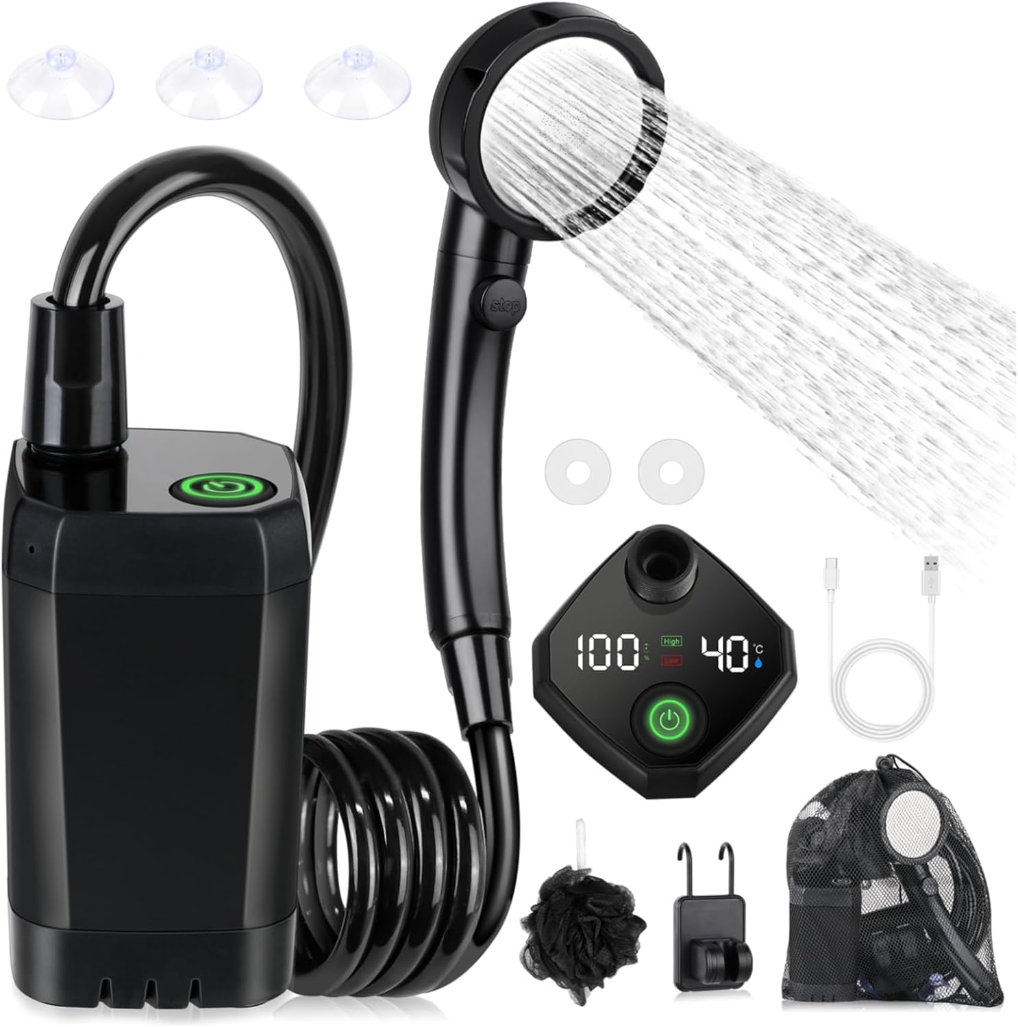 Camping-duschset, Wiederaufladbare Elektrische Duschpumpe, Wasserdicht, Mit Smart-display Für Outdoor-aktivitäten Wie Camping Und Wandern