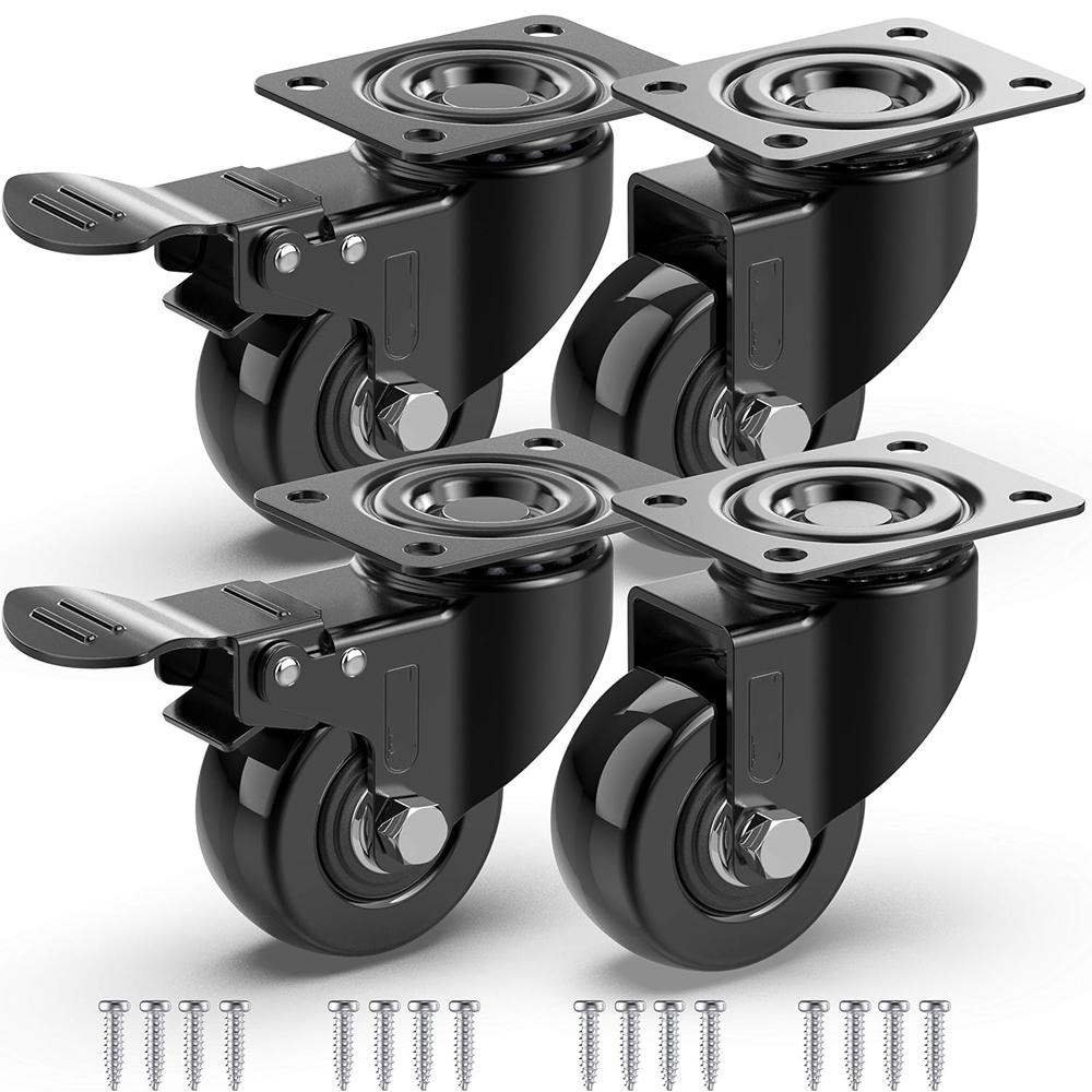 4er-set Robuste Rollen Mit 2 Bremsen + Schrauben – 50 Mm – 4er-set Kleine, Bodenschonende Rollen Für Möbel