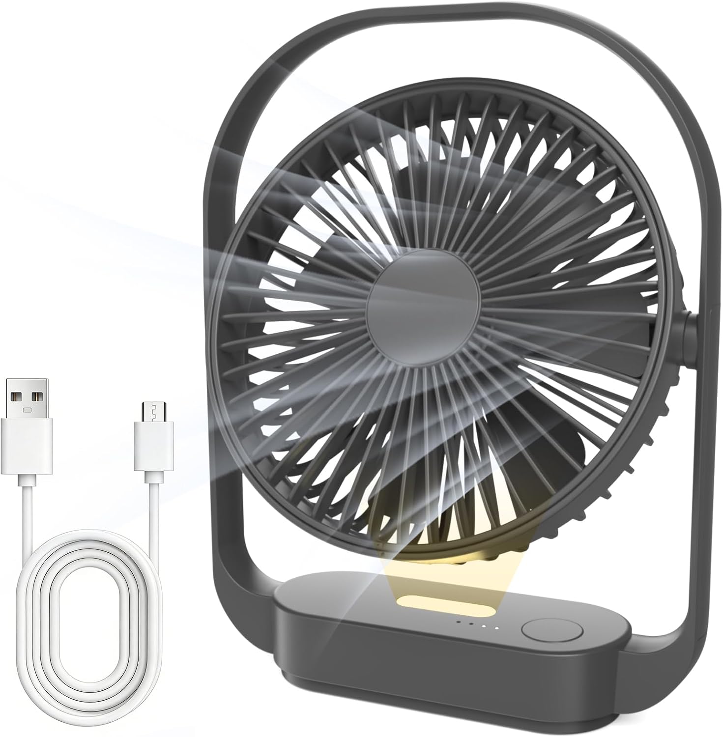 Kabelloser Tischventilator Mit 3600 Mah, 4 Geschwindigkeitsstufen, 2 Nachtlichtmodi, Usb-c-aufladbar, Bis Zu 15 Stunden Akkulaufzeit, Leiser Betrieb, Für Schlafzimmer Und Nachttisch