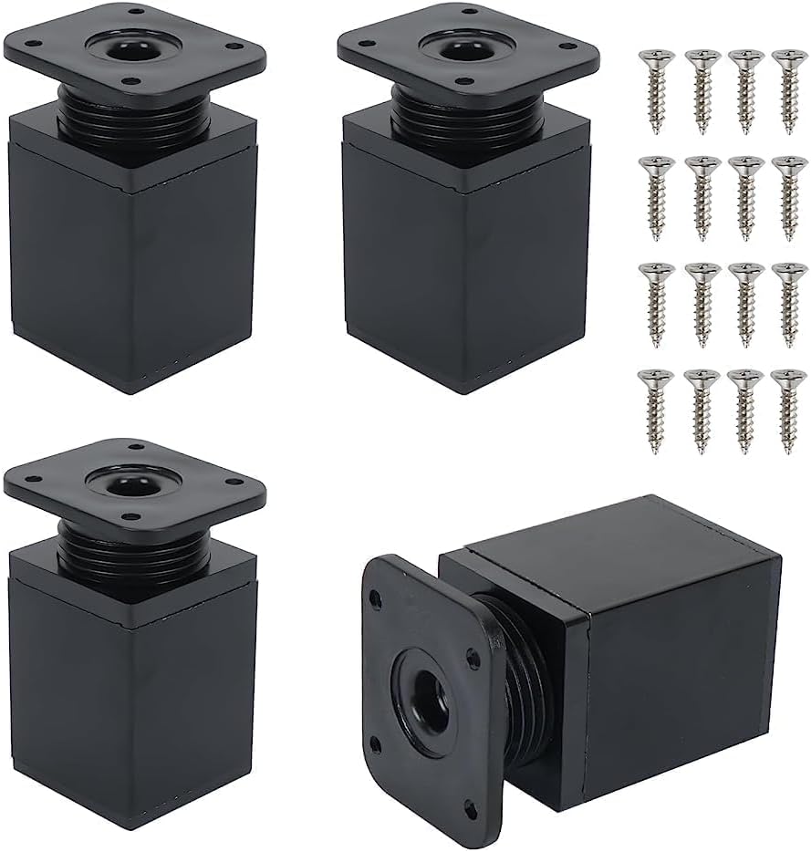 (4 Stück) Höhenverstellbare Möbelfüße 6 Cm-8 Cm, Bettfüße, Schreibtischfüße, Quadratische, Höhenverstellbare Möbelfüße Mit 16 Schrauben Für Schränke, Regale, Betten (schwarz)