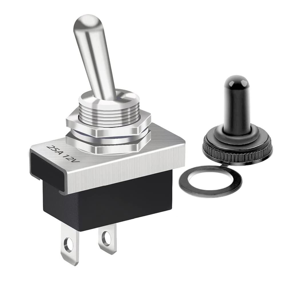 25a 12v Spst Ein/aus 2-poliger Metall-wippschalter Mit Wasserdichter Schutzkappe Für Fahrzeuge