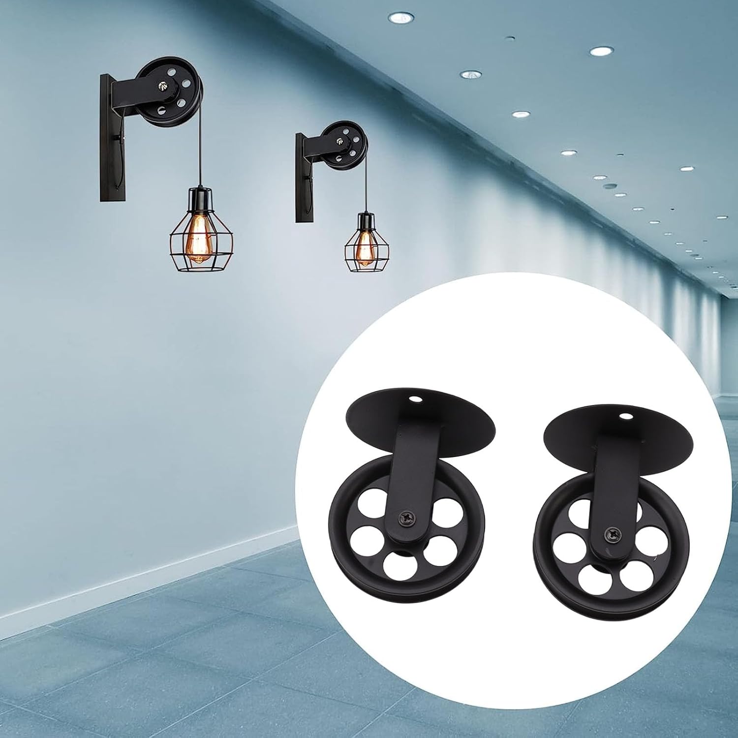(2 Stück) Industrielle Rollen Für Hängelampen Mit Stecker Im Scheunenstil, Robuste Und Langlebige Rollen Für Wand-/deckenhalterungen Im Vintage-stil