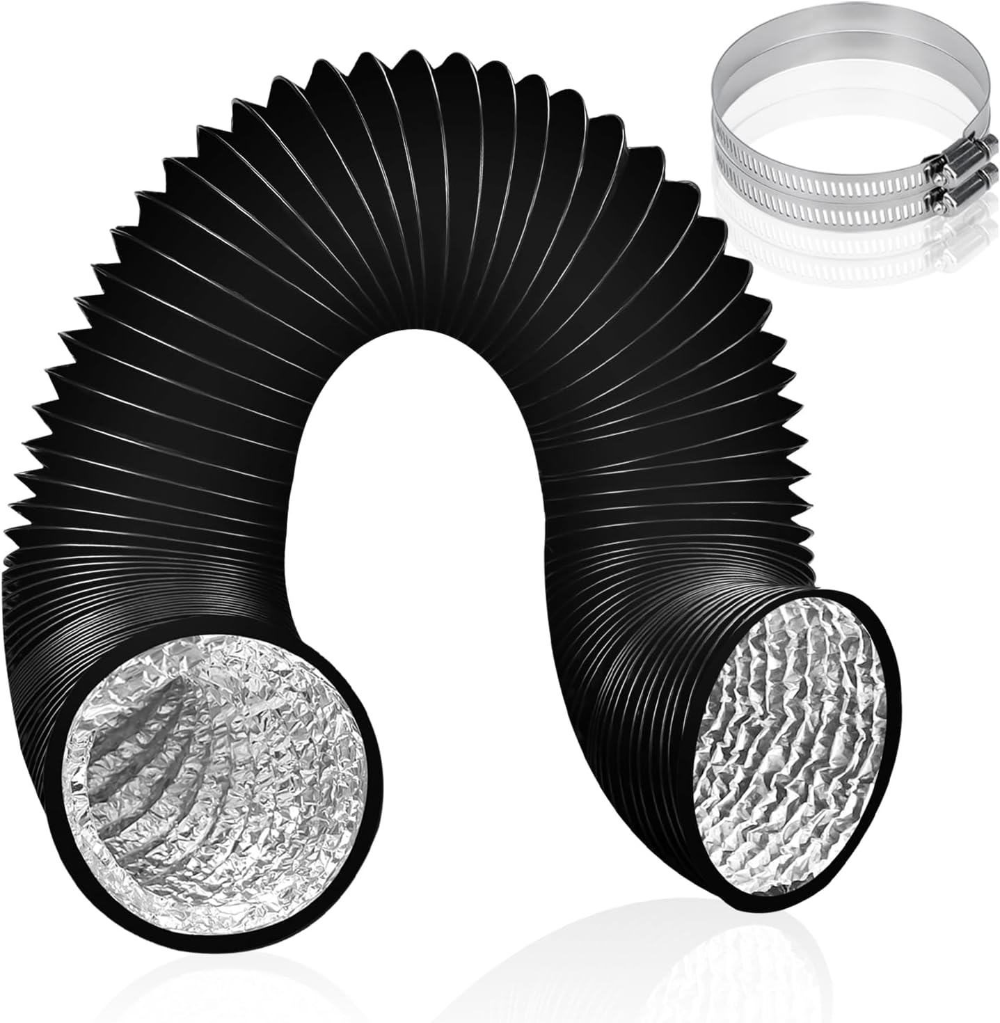 150 Mm Flexibler Aluminium-abluftschlauch, 5 M Schwarzer Abluftschlauch Für Dunstabzugshaube, Wäschetrockner, Waschküche Mit 2 Stahlschlauchschellen