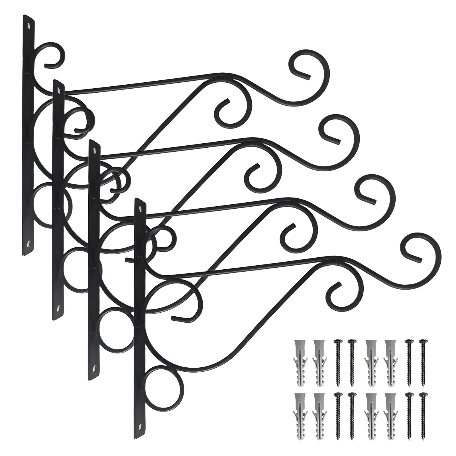 (4 Stück) Wandhaken Aus Metall (25 Cm X 20 Cm) Für Hängekörbe Im Außenbereich, Inklusive Schrauben, Z. B. Für Vogelfutterhäuschen Und Pflanzgefäße.