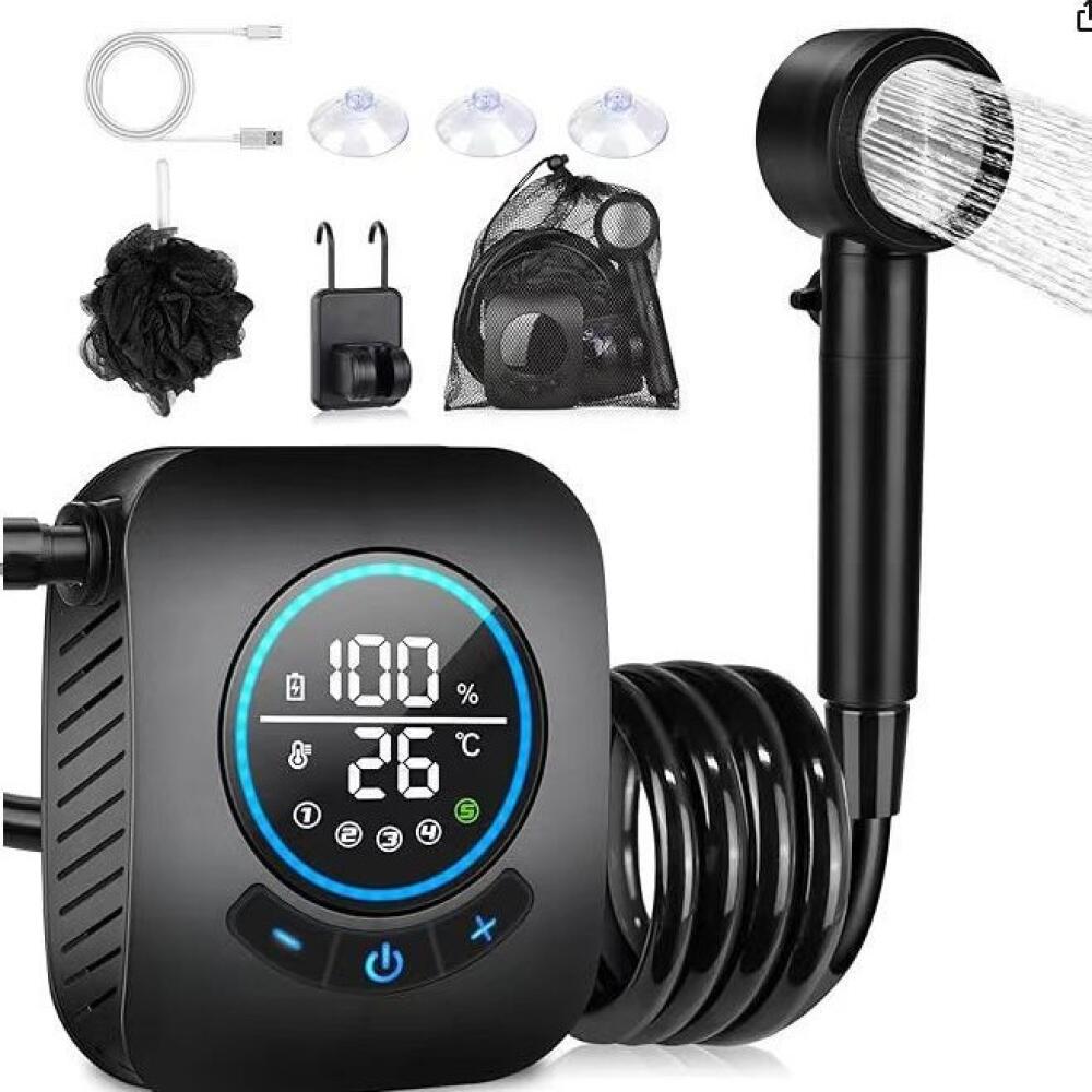 Tragbares Camping-duschset, Wiederaufladbar, 8000 Mah, Mit 20 L Fassungsvermögen, Smart-display Und 5-stufigem Duschkopf Für Outdoor-camping