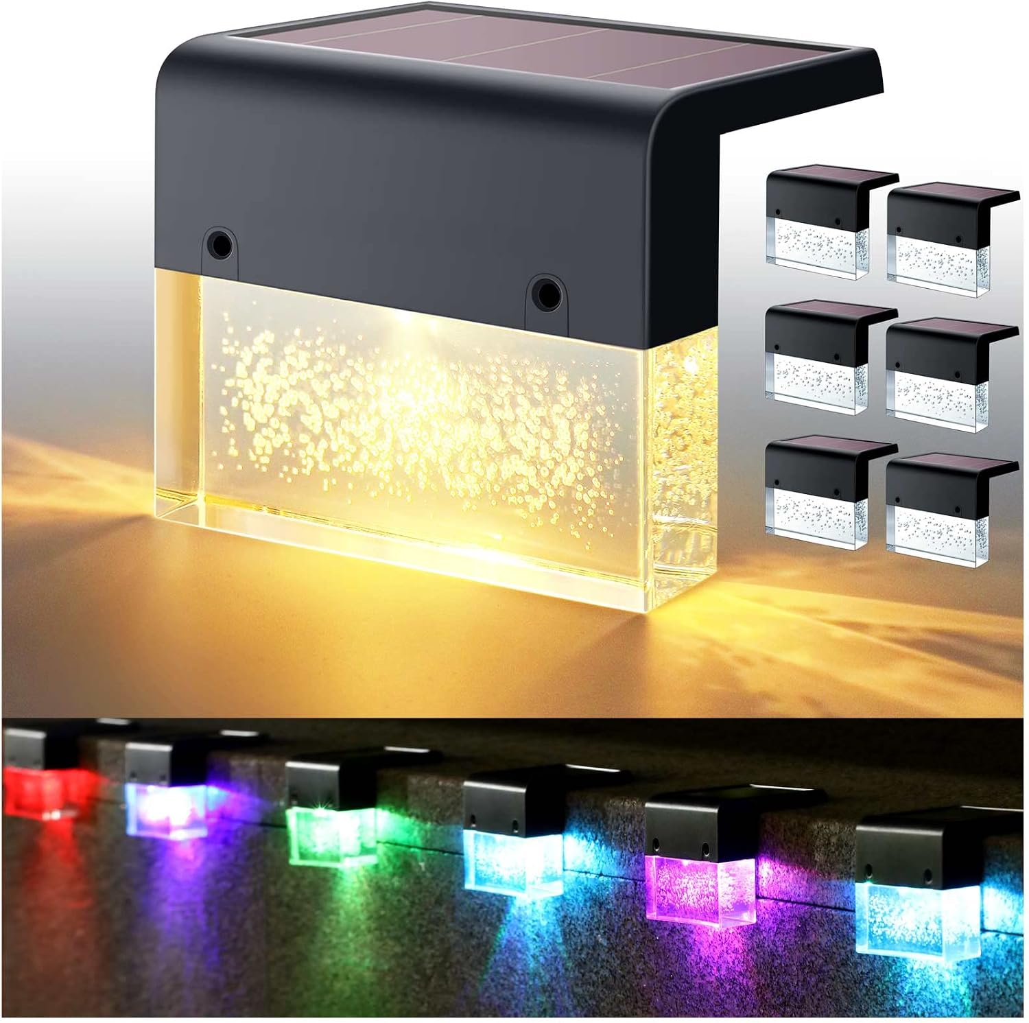 Set Mit 6 Warmweißen, Farbwechselnden Solar-terrassenleuchten Für Zäune, Treppen, Geländer, Wände, Poolbereiche Und Als Dekoration
