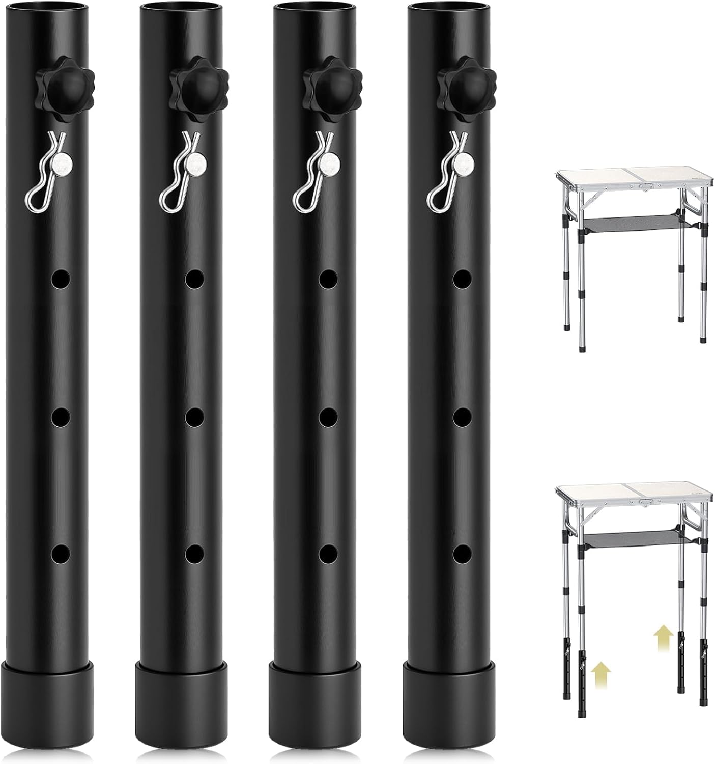 (4 Stück) Verstellbare Tischbeine Aus Metall, 44 Cm, 4-stufig, Schwarz, Für Klapptische, Möbel, Stühle Und Sofas