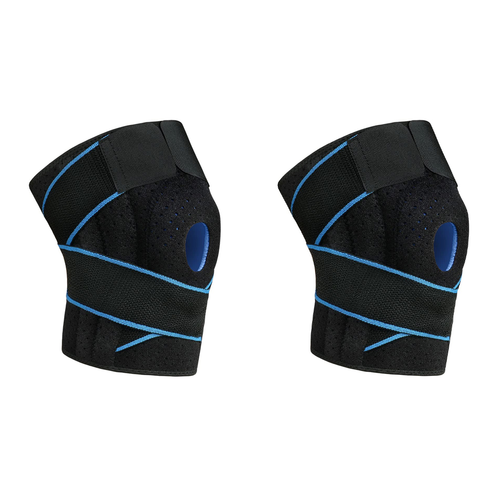 (2 Stück) Sport-kniebandage, Kniebandage Mit Seitlichen Stabilisatoren Und Gummipolstern, Verstellbare Kniescheiben- Und Bänderbandage