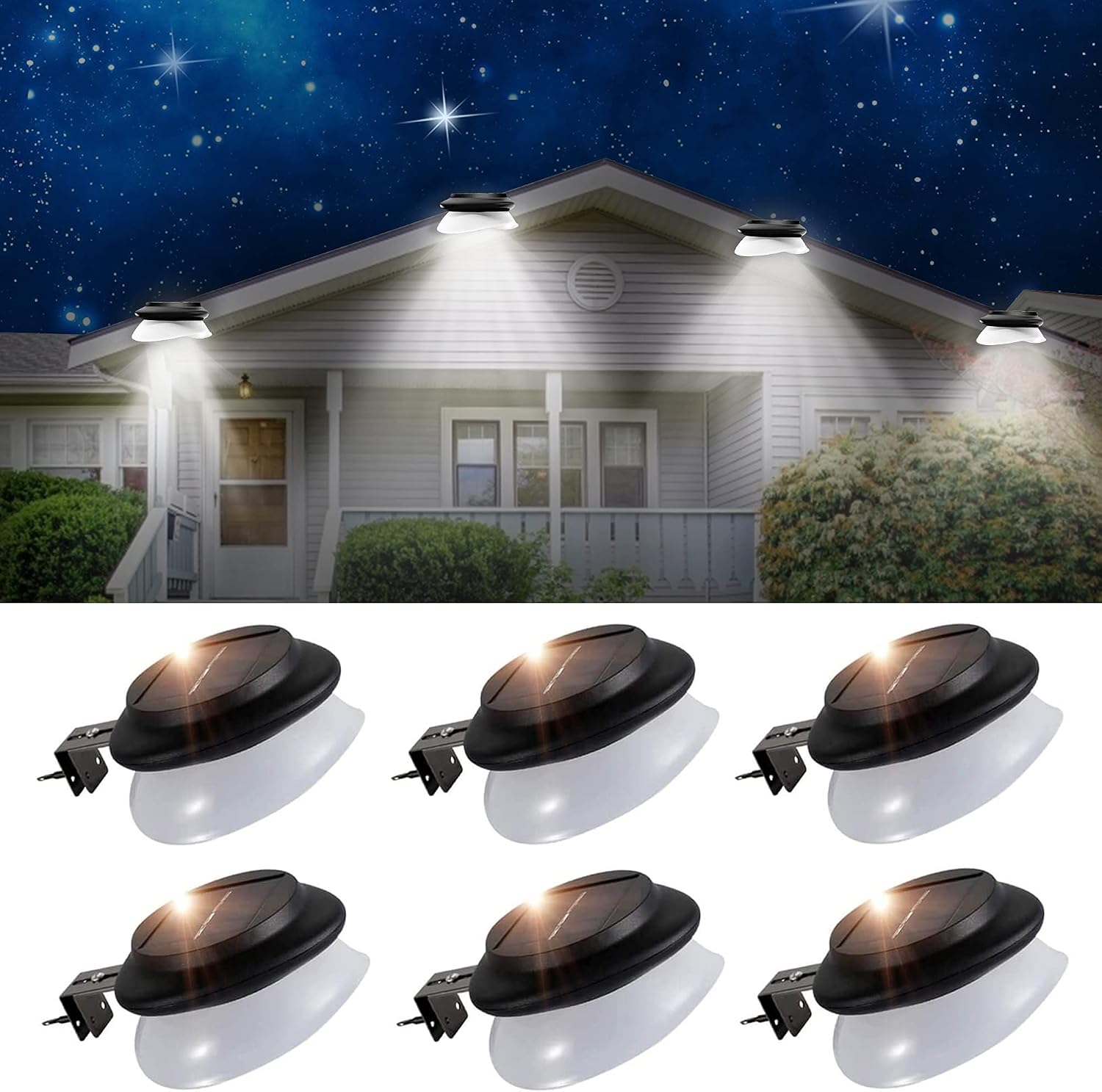 Set Mit 6 Wasserdichten Solar-dachrinnenleuchten Für Den Außenbereich – Geeignet Für Garten, Zaun, Dachrinne, Wand, Terrasse, Garage Und Gehweg