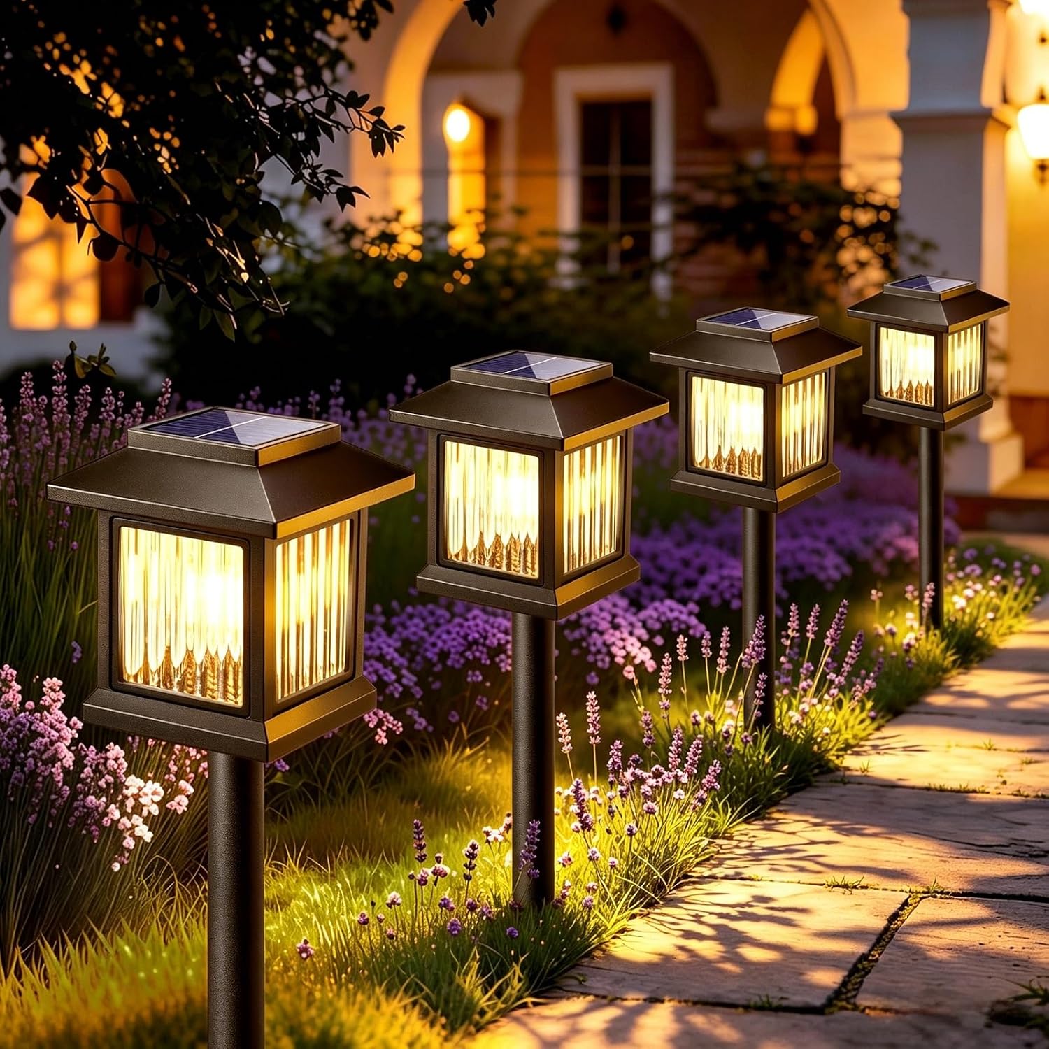 Set Mit 4 Solar-gartenleuchten Für Den Außenbereich, Led-wegeleuchten, Dekorative Solarleuchten Für Garten, Balkon, Terrasse, Einfahrt Und Rasen