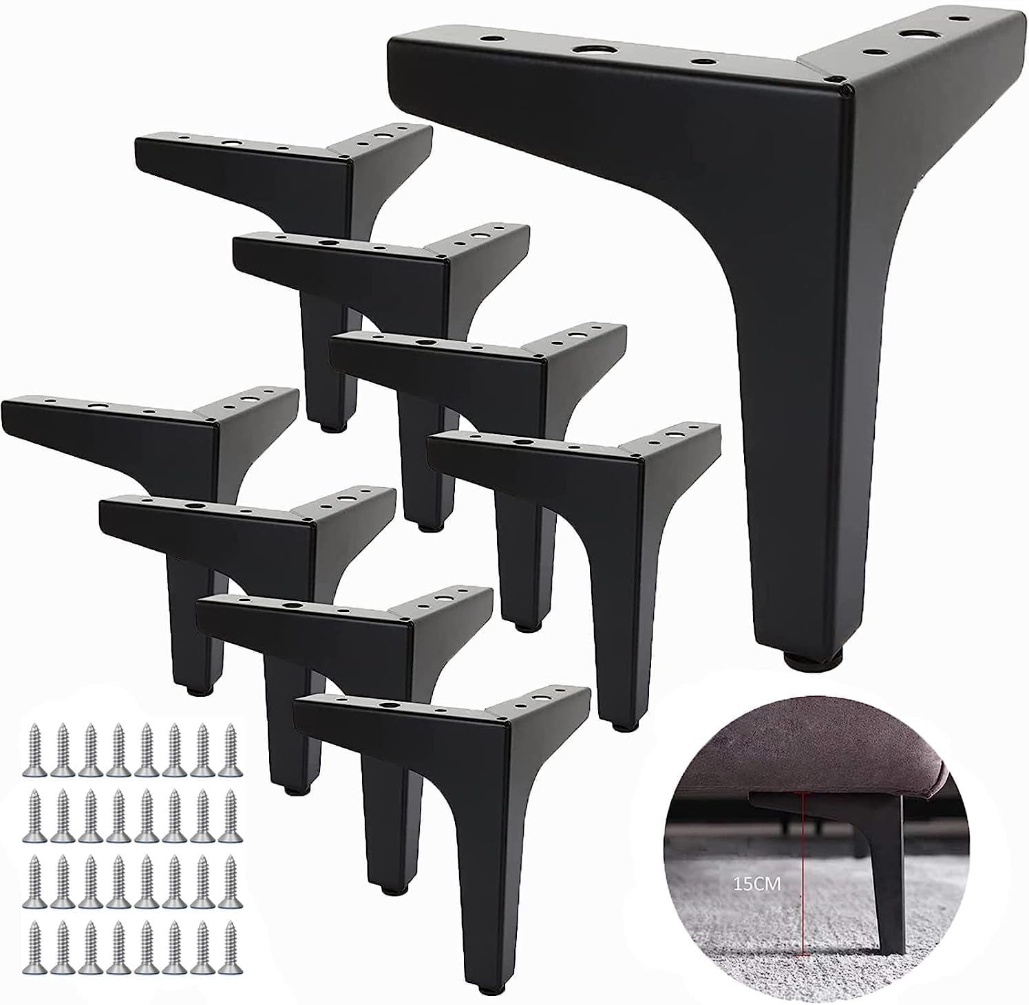Set Mit 8 Metall-sofabeinen (15 Cm), Metall-couchtischbeinen, Schwarzen Möbelbeinen, Sofastützen, Beinen Für Tv-ständer, Kleiderschrankbeinen