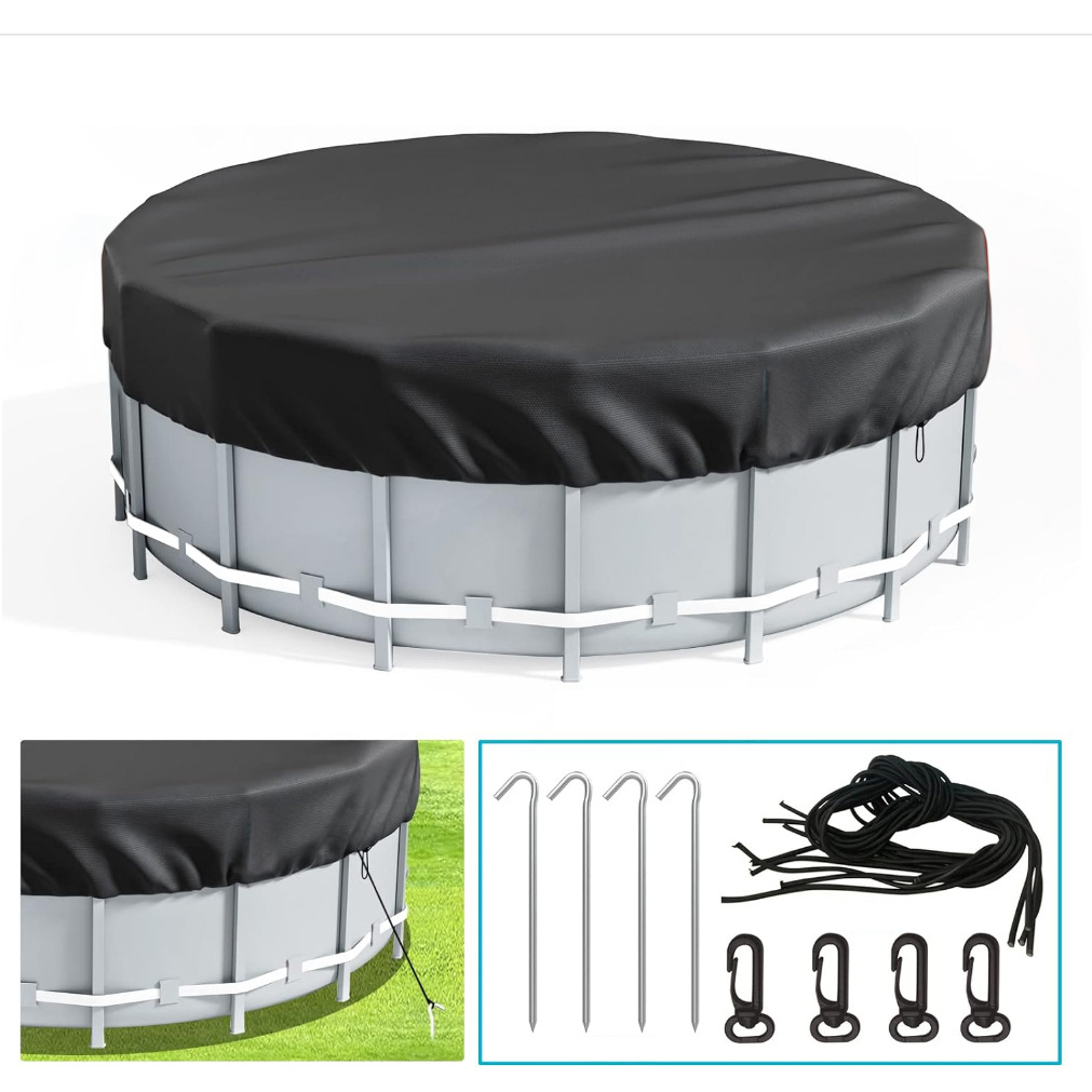 Poolabdeckung Ø 365, Poolabdeckung Mit Kordelzug Und Bodenankern, Schutzabdeckung, Uv-schutz, Staubdicht