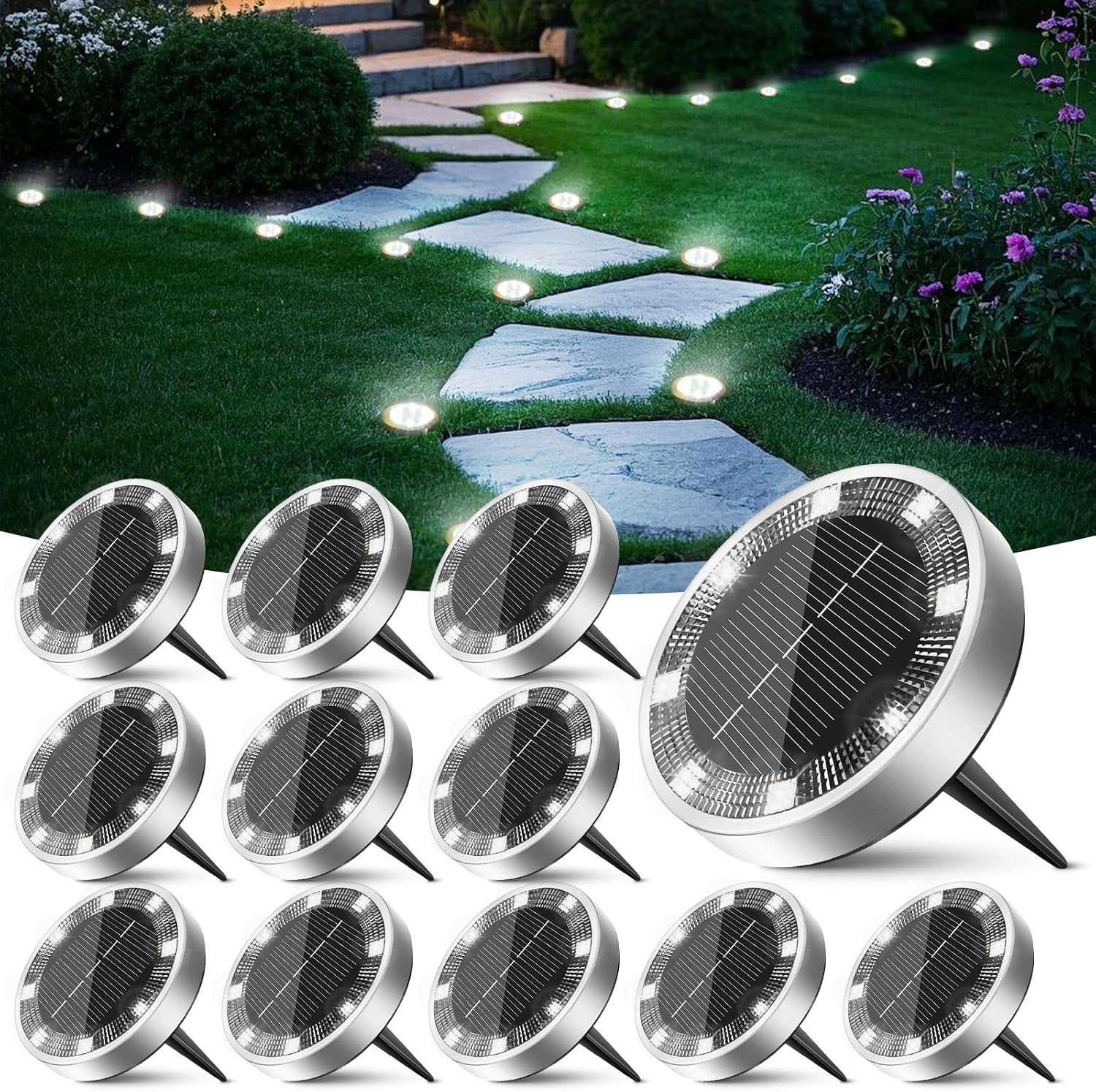 Solar-bodenleuchten, 12er-pack, Wasserdichte Solar-außenstrahler, Solarbeleuchtung Für Terrasse, Einfahrt, Weg, Rasen, Hof, Pool [kaltweiß]