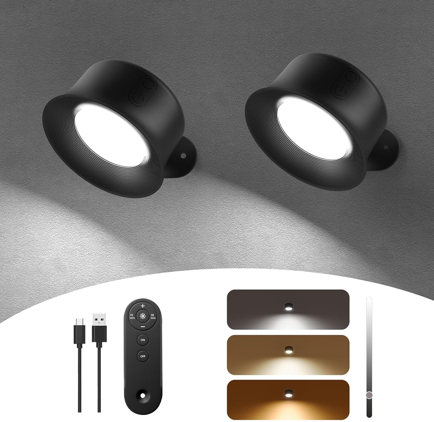 Wandleuchte Für Den Innenbereich, Fernbedienung Oder Touch-steuerung, 3 Farbtemperaturen Und Einstellbare Helligkeit, Kabellose Nachttischlampe