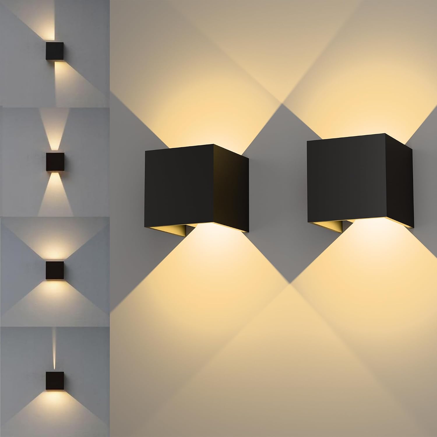 Schwarze Wandleuchte Für Den Innenbereich, 2 Stück, 12-w-wandleuchte Für Den Außenbereich, Verstellbarer Abstrahlwinkel, Ip65, 3000 K Warmweiße Led-wandleuchte Aus Aluminium