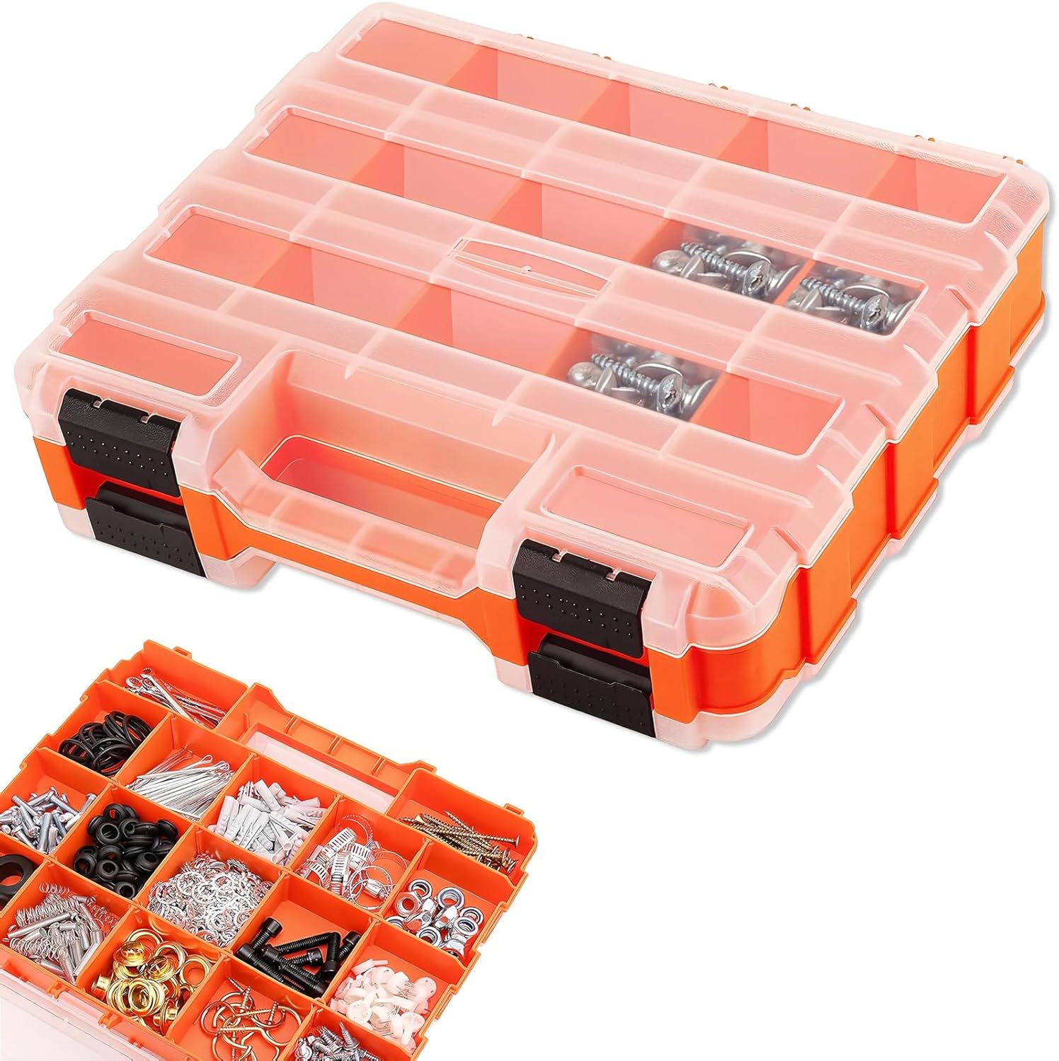 Doppelseitige Schraubenaufbewahrungsbox, Orangefarbene Aufbewahrungsbox Mit Herausnehmbaren Trennwänden, Für Schrauben, Befestigungselemente Und Muttern