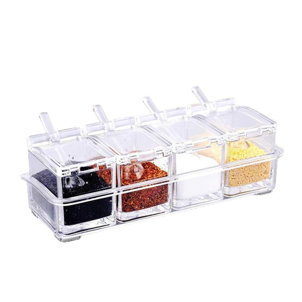 Set Mit 4 Gewürzdosen, Gewürzgläsern, Aufbewahrungsbehälter Mit Löffel, Gewürzaufbewahrung, Küchenaccessoires