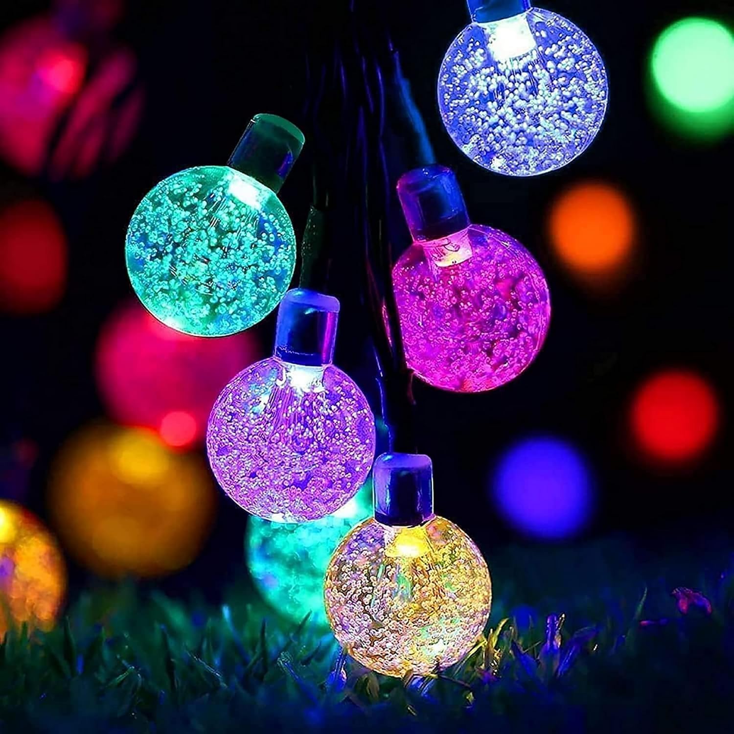 Solarbetriebene Lichterkette Für Den Außenbereich, 7m50 Led-kristallkugeln, Wasserdicht, 8 Leuchtmodi, Dekoration Für Garten, Balkon Und Terrasse