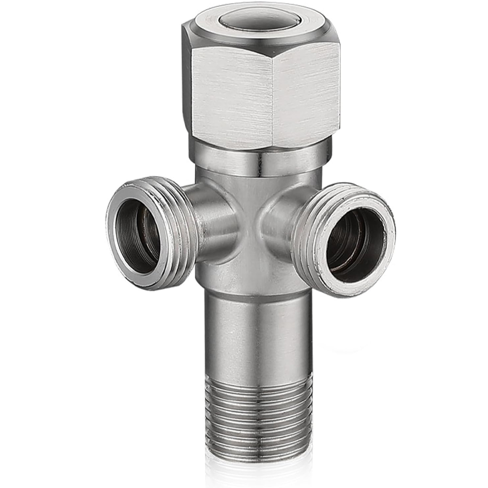 Universeller 1/2"-eckhahn Mit 2 Ausgängen – Wasseranschluss – Eckventil – Doppelventil Aus Edelstahl Für 1/2"-wandgewinde