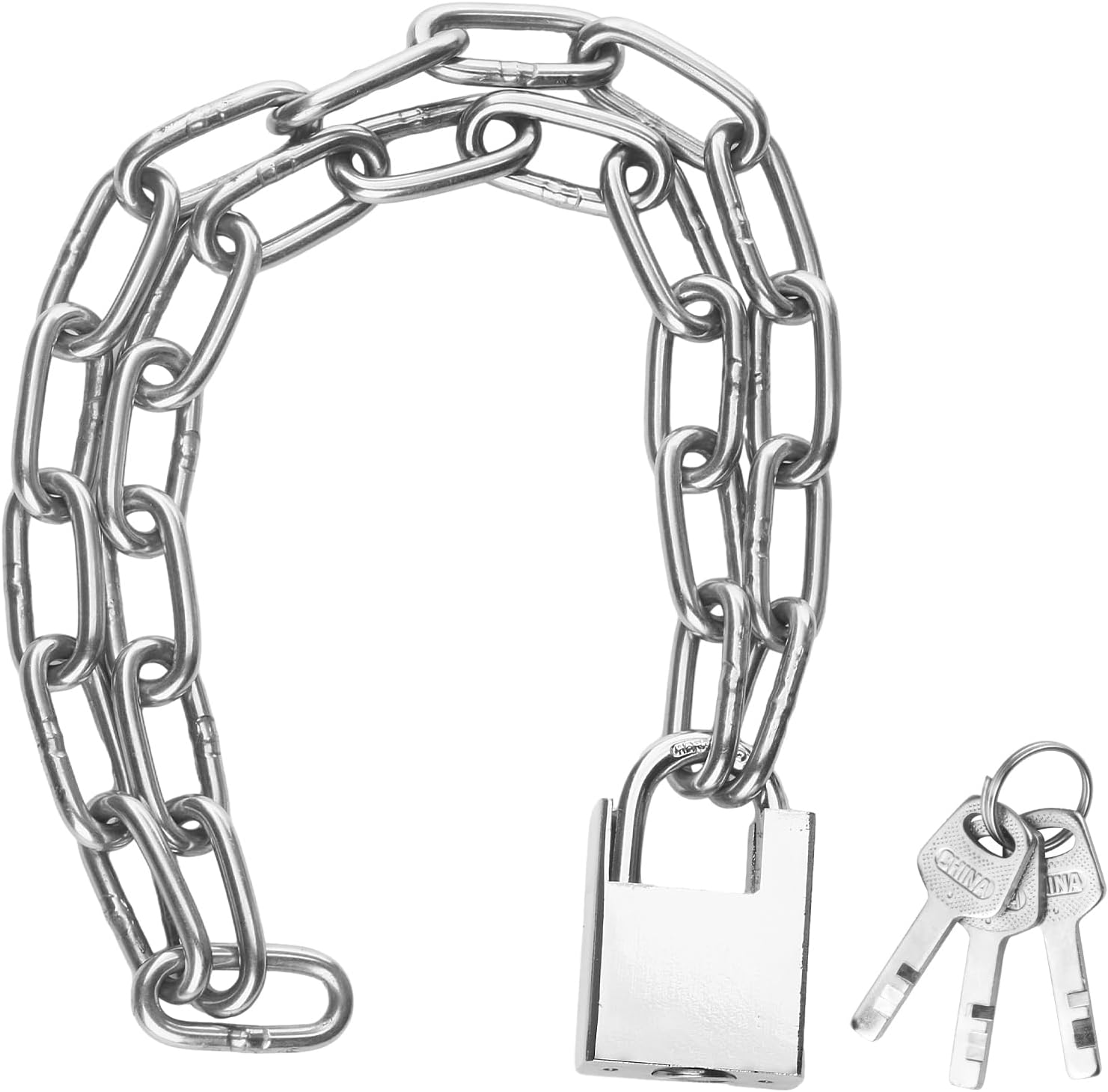Diebstahlsicherungsset Für Fahrräder Und Motorräder, 80 Cm, Sicherheitskette Aus Edelstahl, Mit Vorhängeschloss Und Schlüssel, Für Garagen, Türen, Zäune Und Schlösser