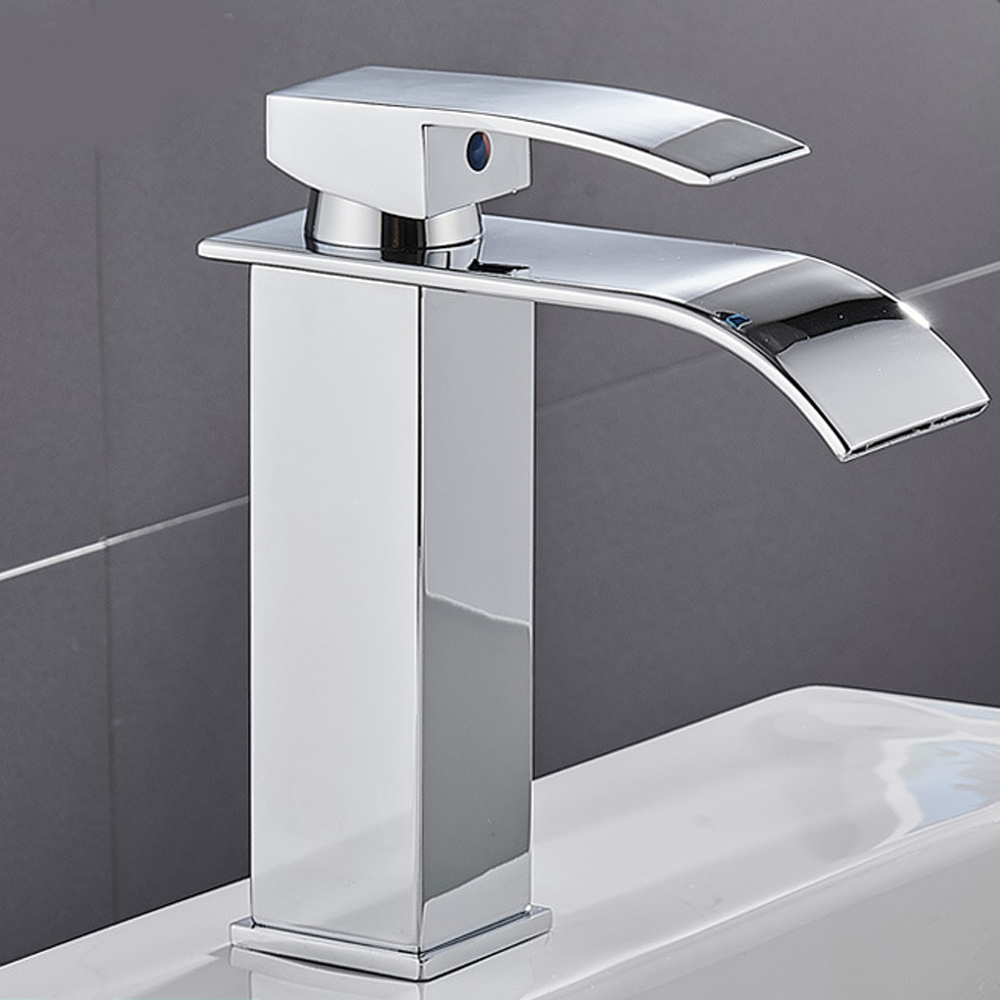 Waschtischarmatur, Edelstahl-wasserfall-waschtischmischer, Wassersparend, Chrom-finish (inkl. 60 Cm Schlauch)