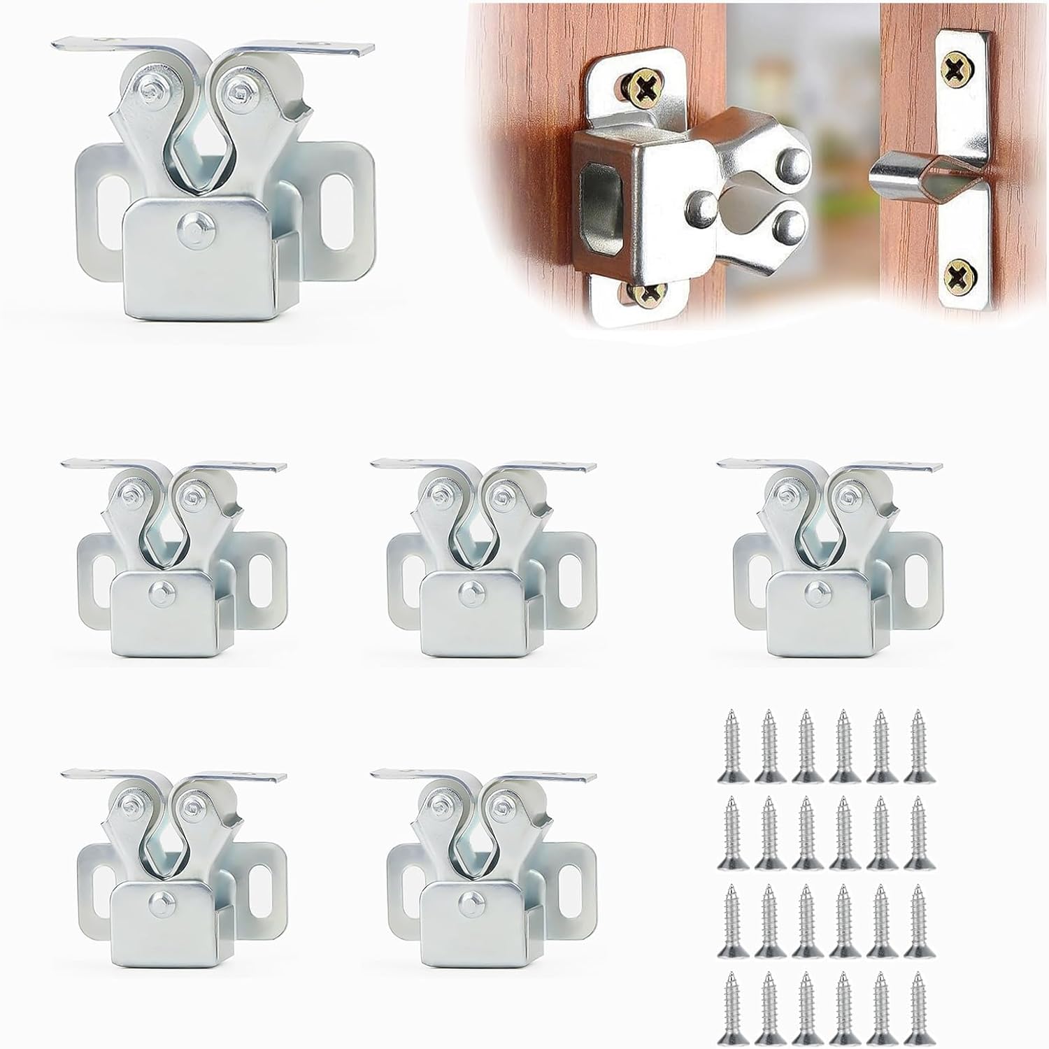 Möbelriegel, 6 Stück Doppelrollenriegel Für Schranktüren, Küchenschränke Und Fenstertüren
